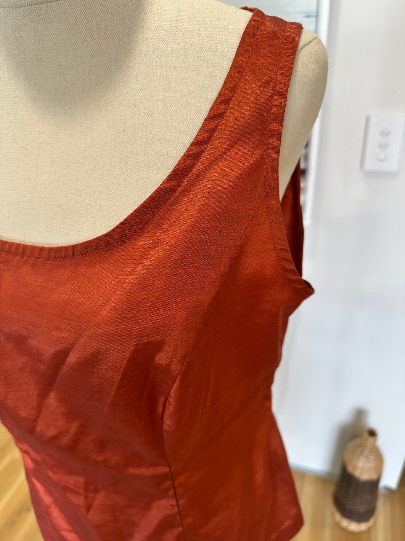 Rust Orange - Sleeveless Silk Blouse