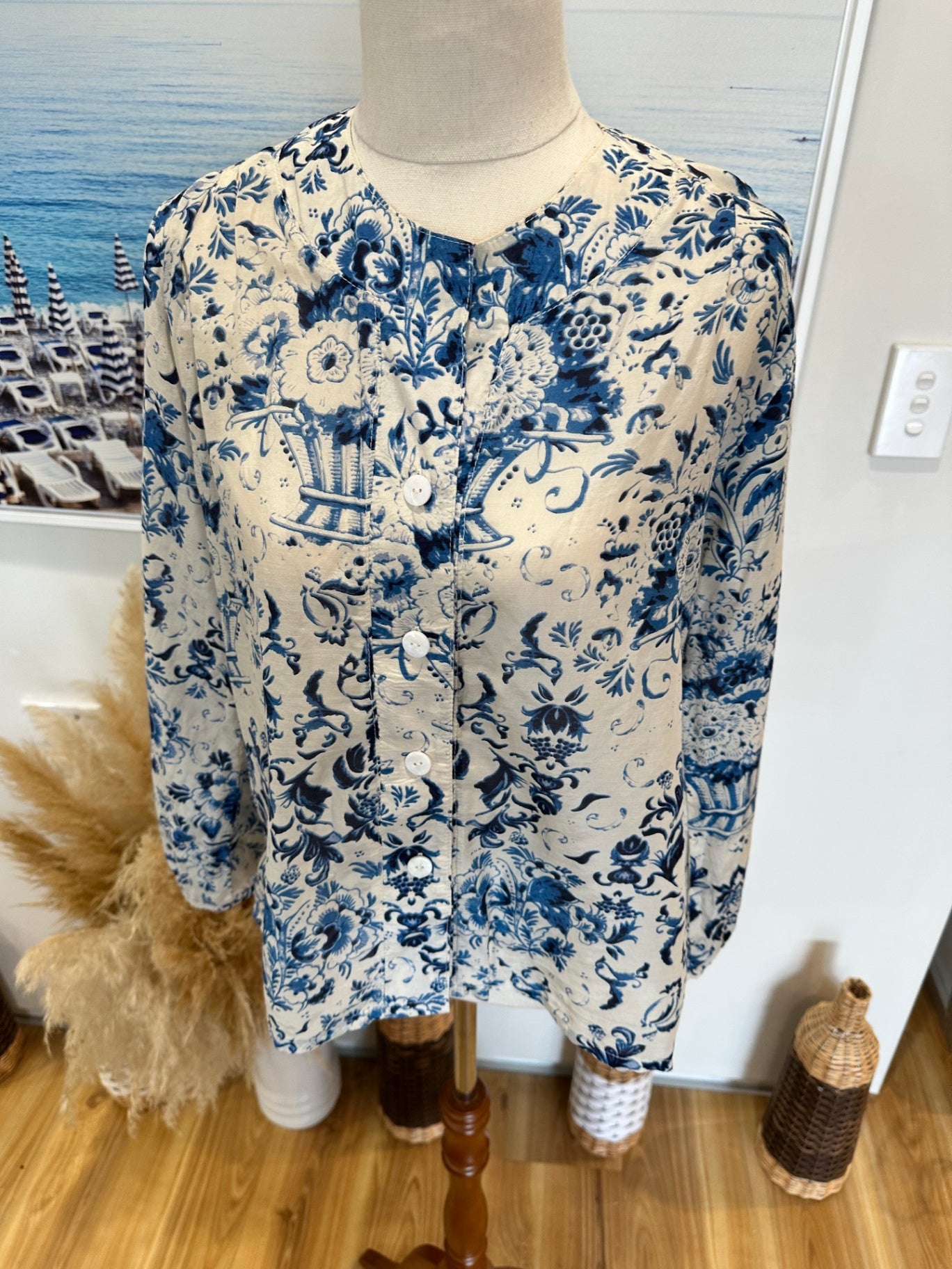 Art Style by Rebecca Herring Blouse - Size 10 - Blue + Cream