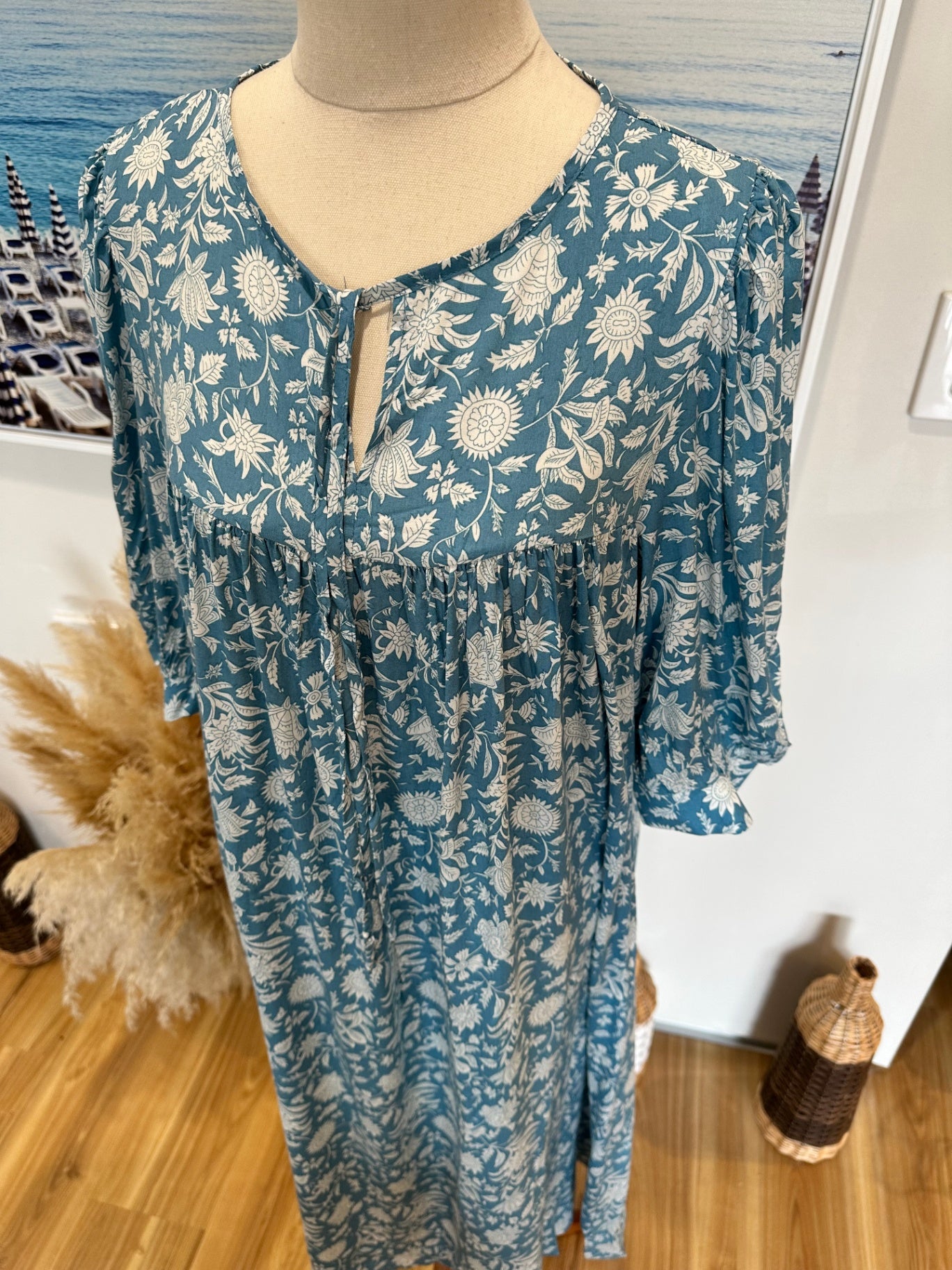 Bohemian Dress - Small - Blue and white