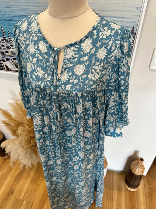 Bohemian Dress - Small - Blue and white