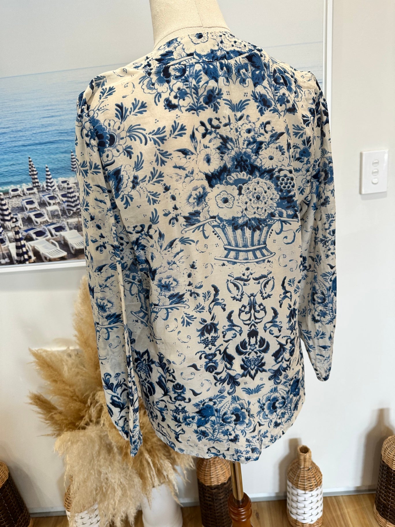 Art Style by Rebecca Herring Blouse - Size 10 - Blue + Cream