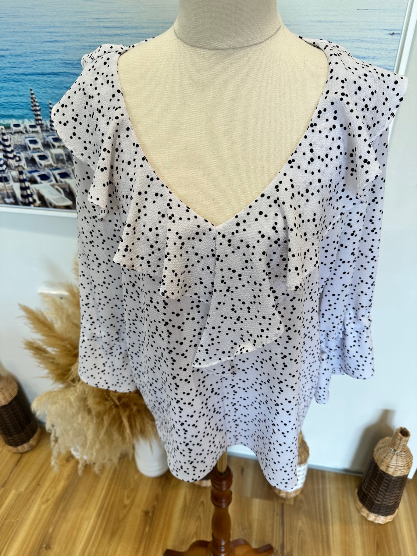 Forcast Blouse - Size 12 - White with black polka dots
