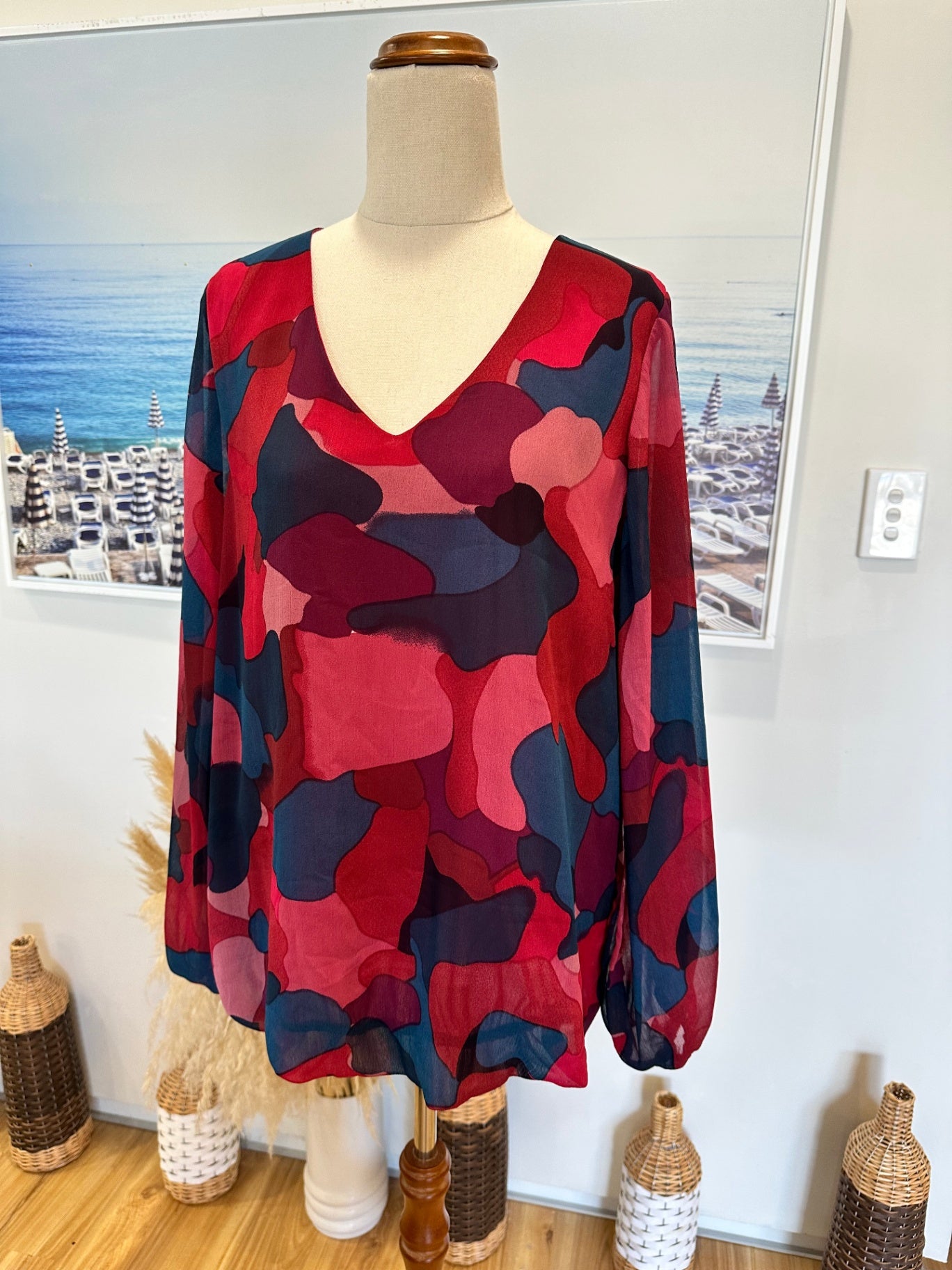 K&K Blouse Small (approx 14) - Reds, pinks, blues, and purples