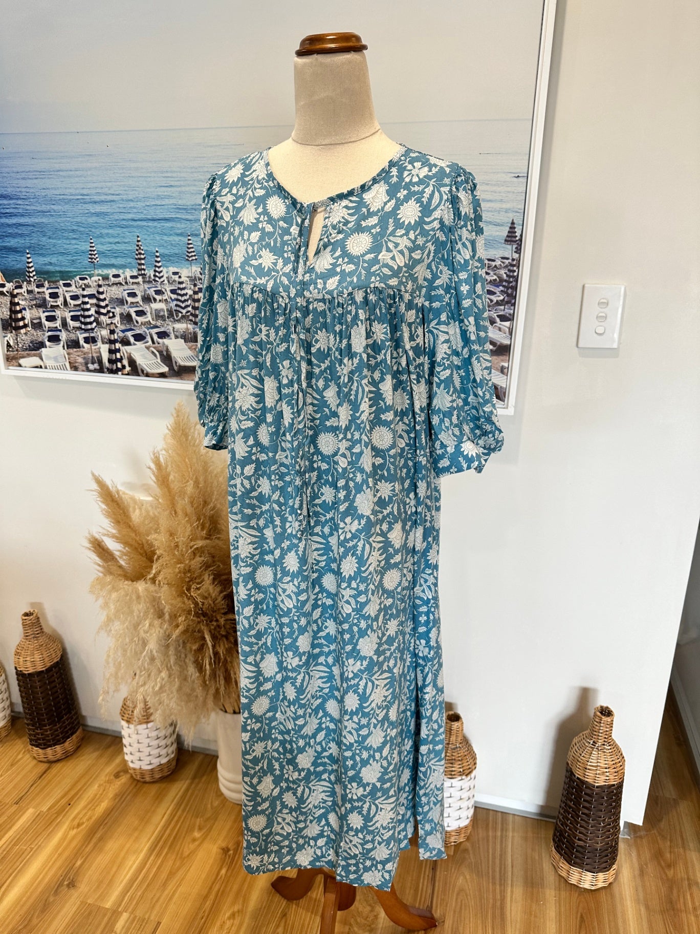 Bohemian Dress - Small - Blue and white