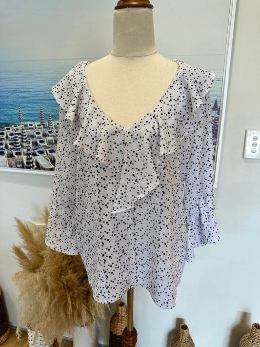 Forcast Blouse - Size 12 - White with black polka dots