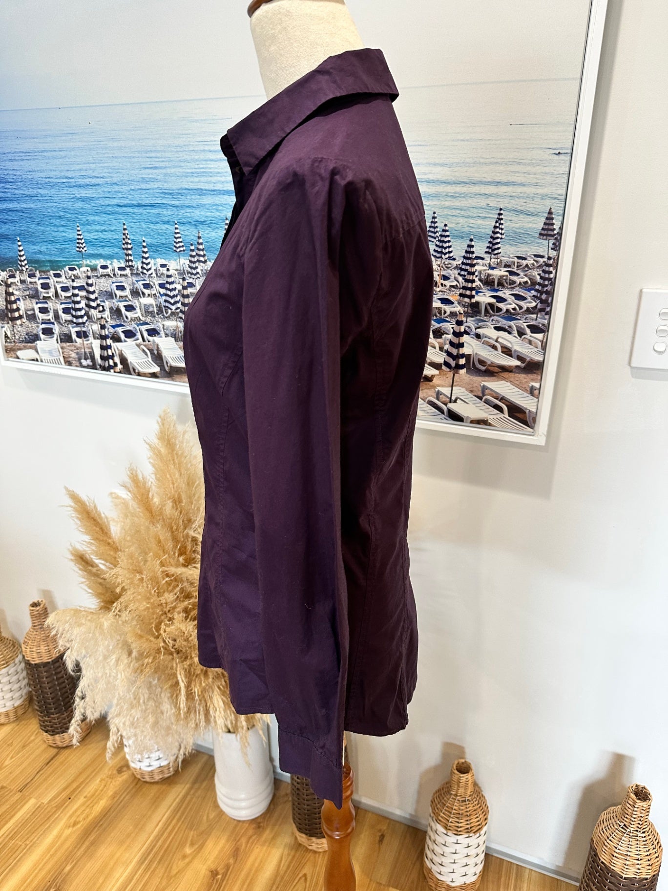 Veronika Maine - Classic Cotton Shirt - Size 6 - Plum Purple