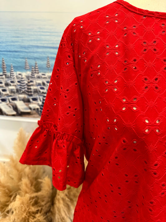 Red Top w Frill Shoulders - Medium / Large