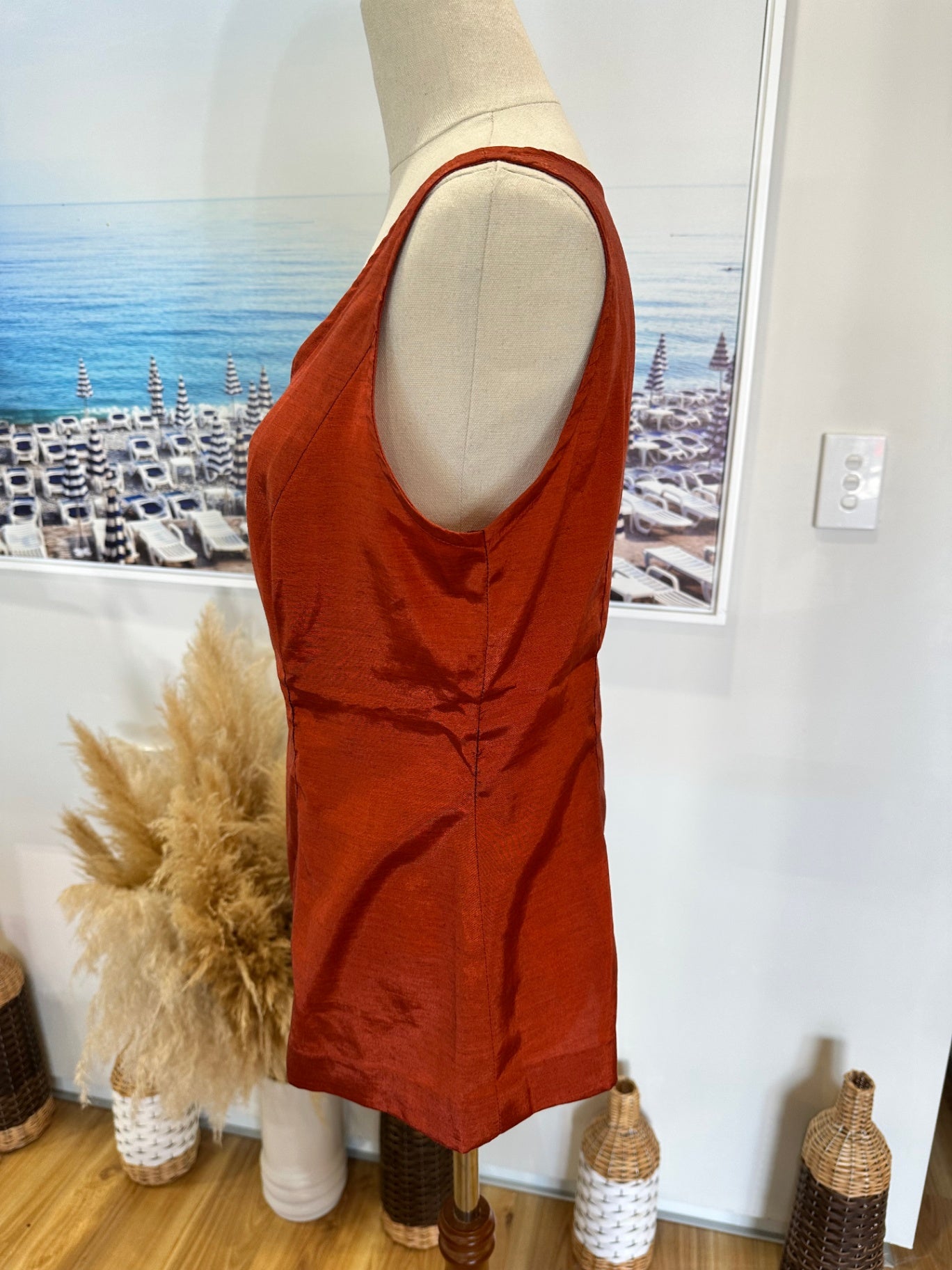 Rust Orange - Sleeveless Silk Blouse