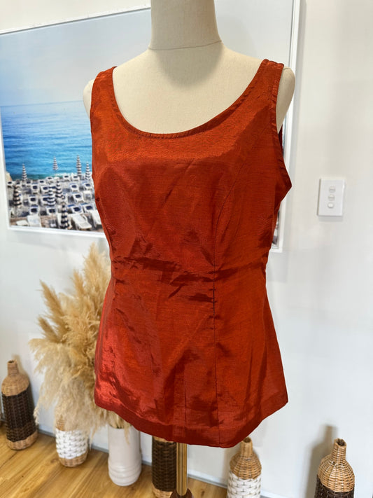 Rust Orange - Sleeveless Silk Blouse