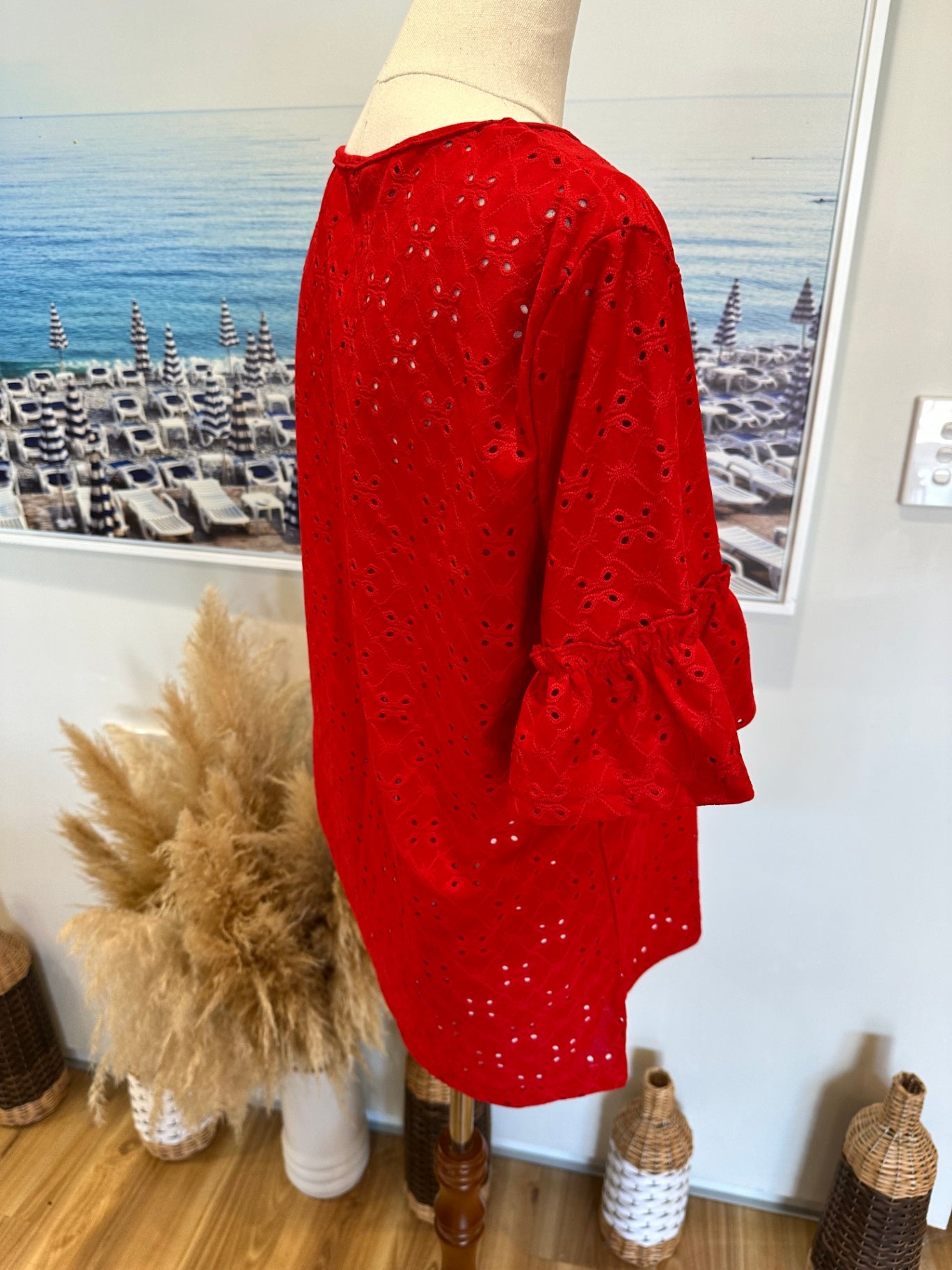 Red Top w Frill Shoulders - Medium / Large