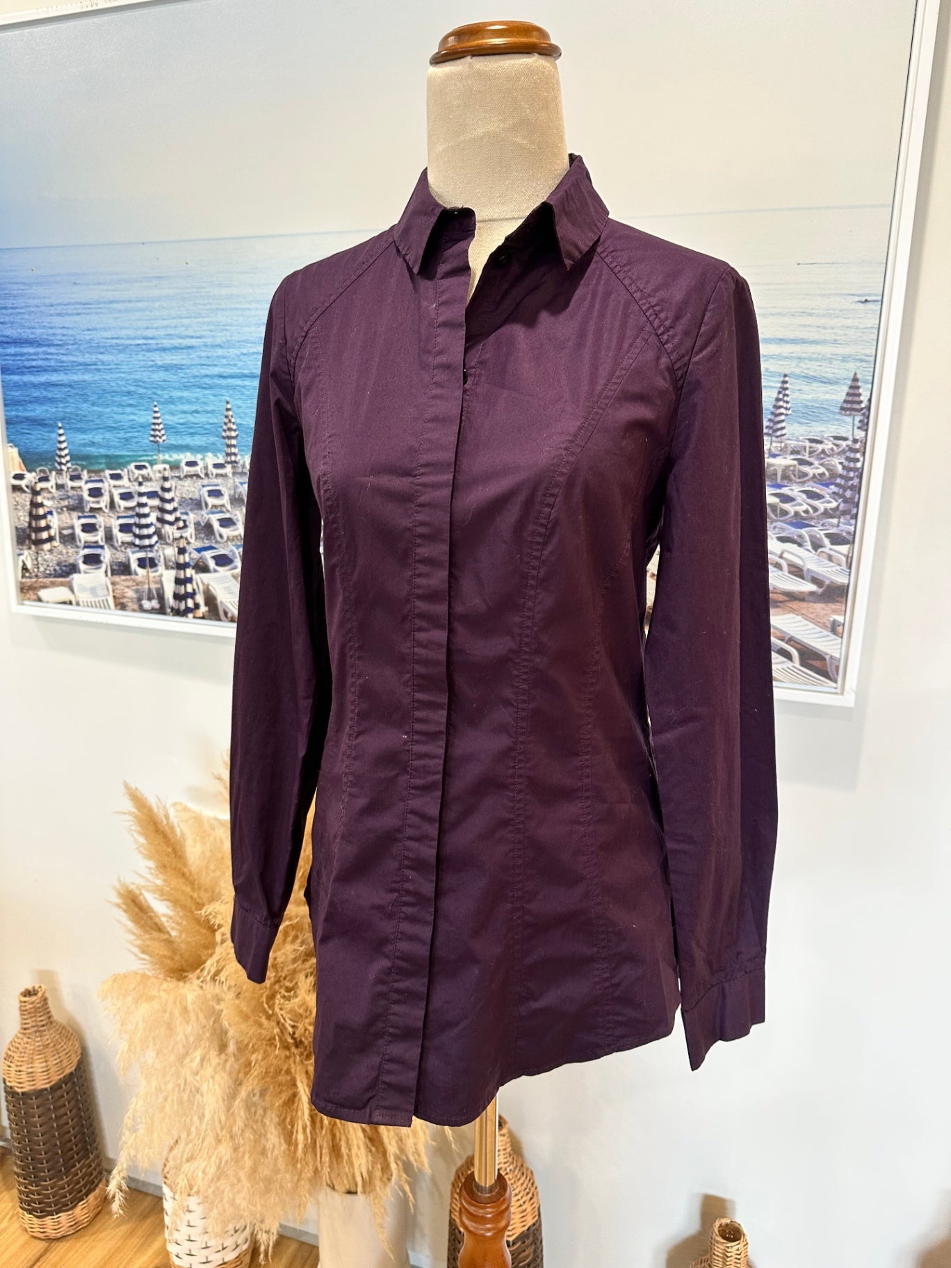 Veronika Maine - Classic Cotton Shirt - Size 6 - Plum Purple
