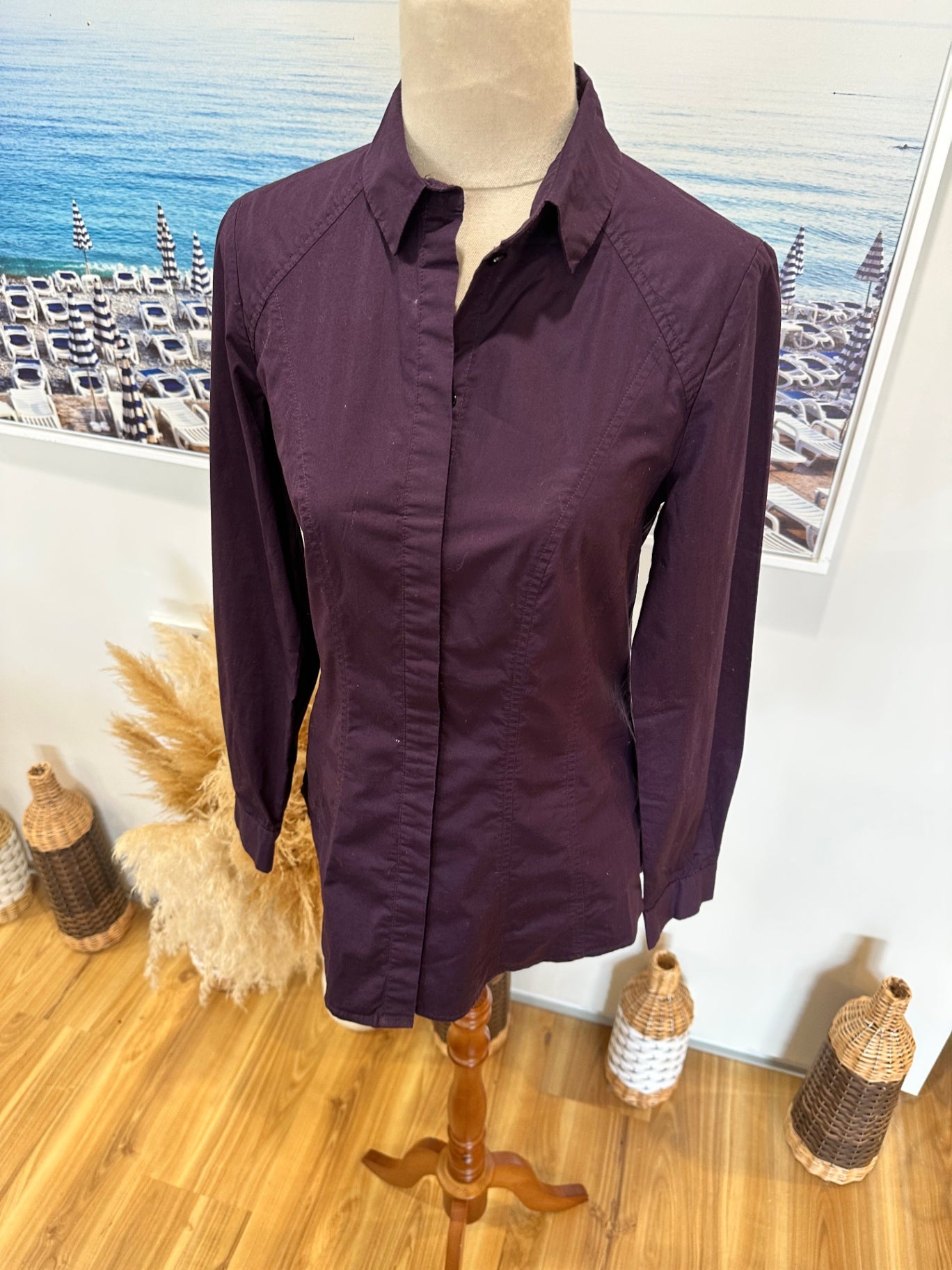 Veronika Maine - Classic Cotton Shirt - Size 6 - Plum Purple