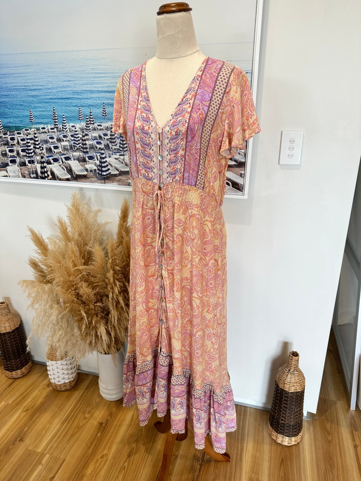 Salty Bright - Bohemian Dress - Size 8 - Pink, purple, orange, beige