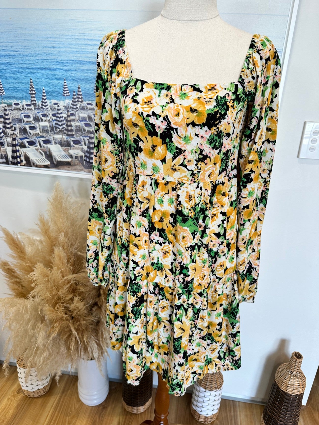 Nunui - Dress - Size 8 - Yellow, White, Green, Black