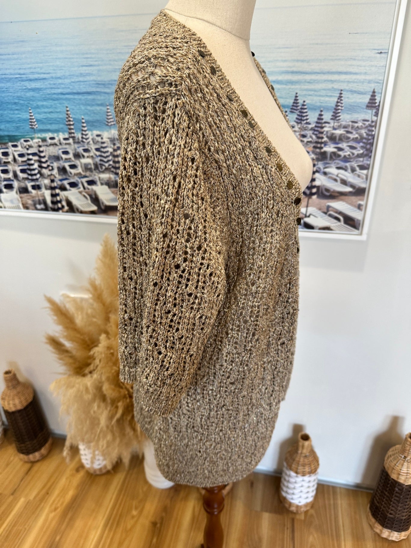 Per Una - Crochet Inspired Bohemian Cardigan - Size 16 - Beige + Gold