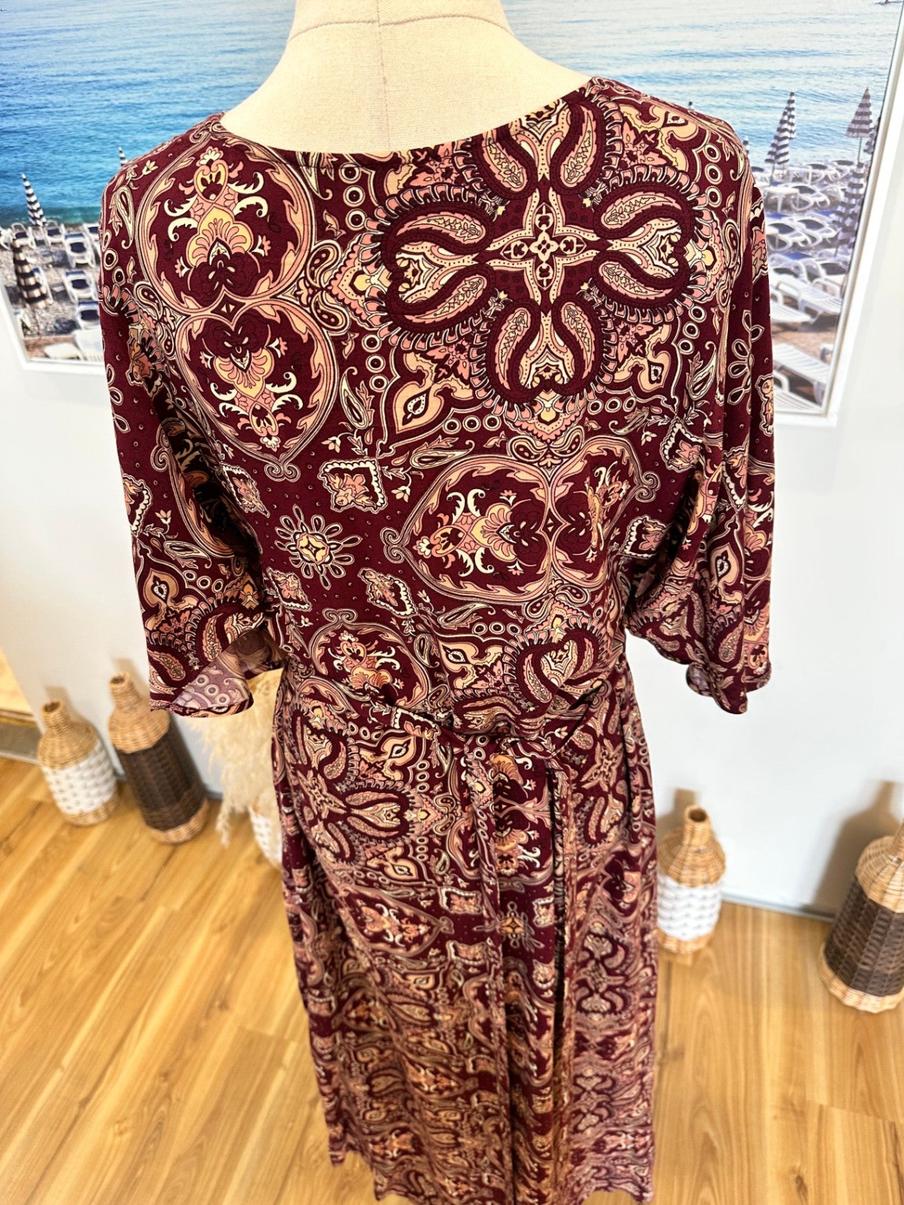 Tree of Life - Bohemian Dress - Small - Burgundy