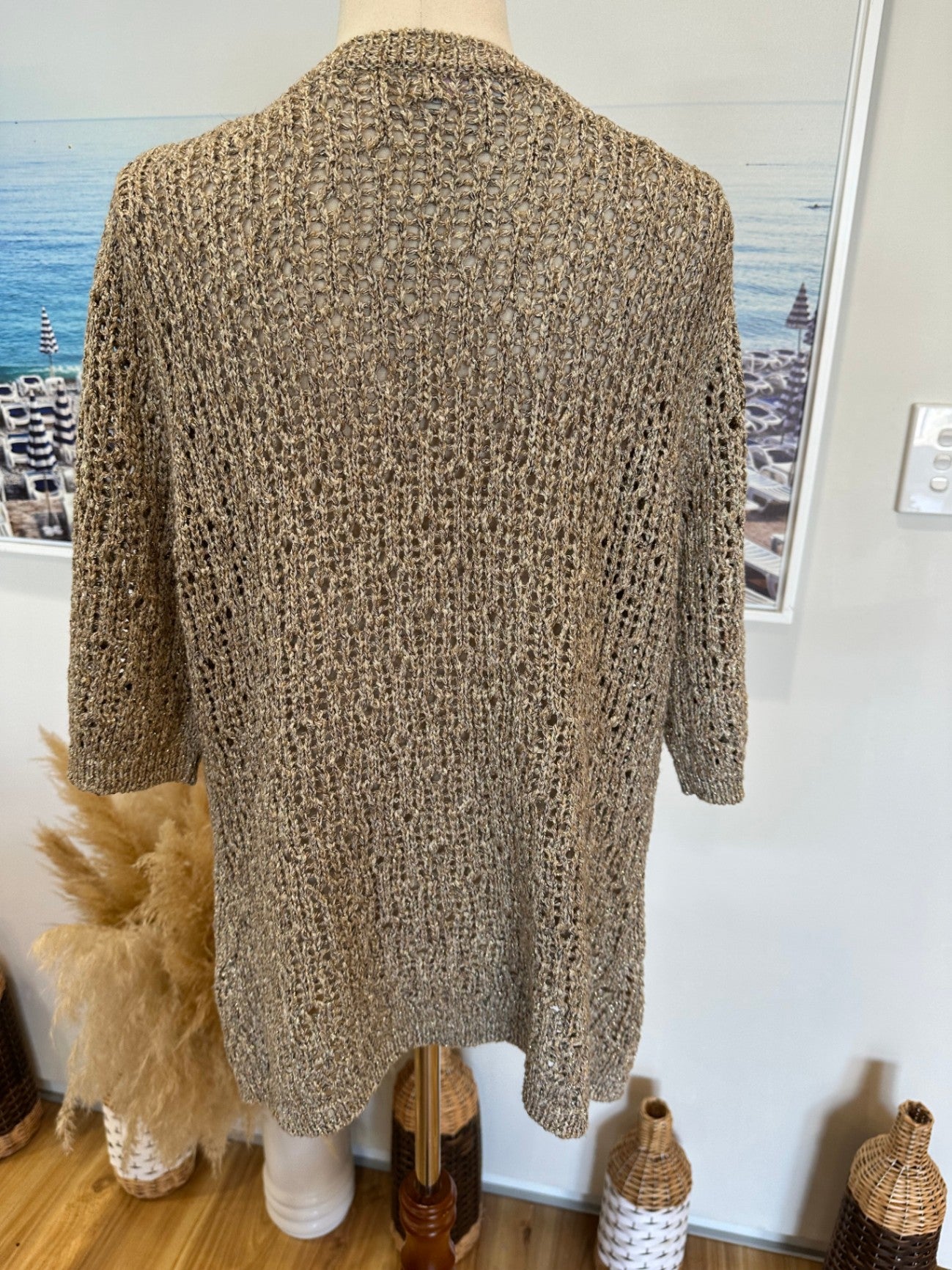 Per Una - Crochet Inspired Bohemian Cardigan - Size 16 - Beige + Gold