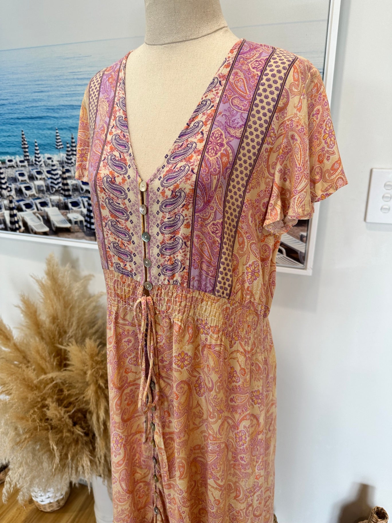 Salty Bright - Bohemian Dress - Size 8 - Pink, purple, orange, beige