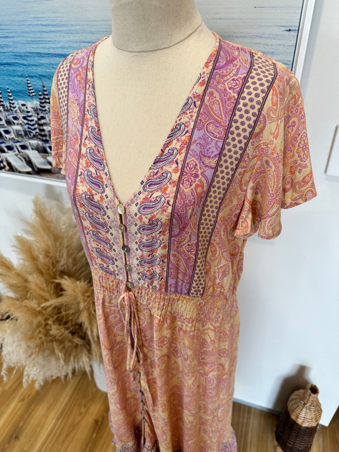 Salty Bright - Bohemian Dress - Size 8 - Pink, purple, orange, beige