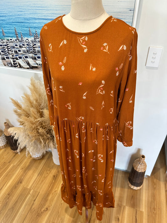 Whistle Maxi Dress 10 Rust Orange with Floral Pattern