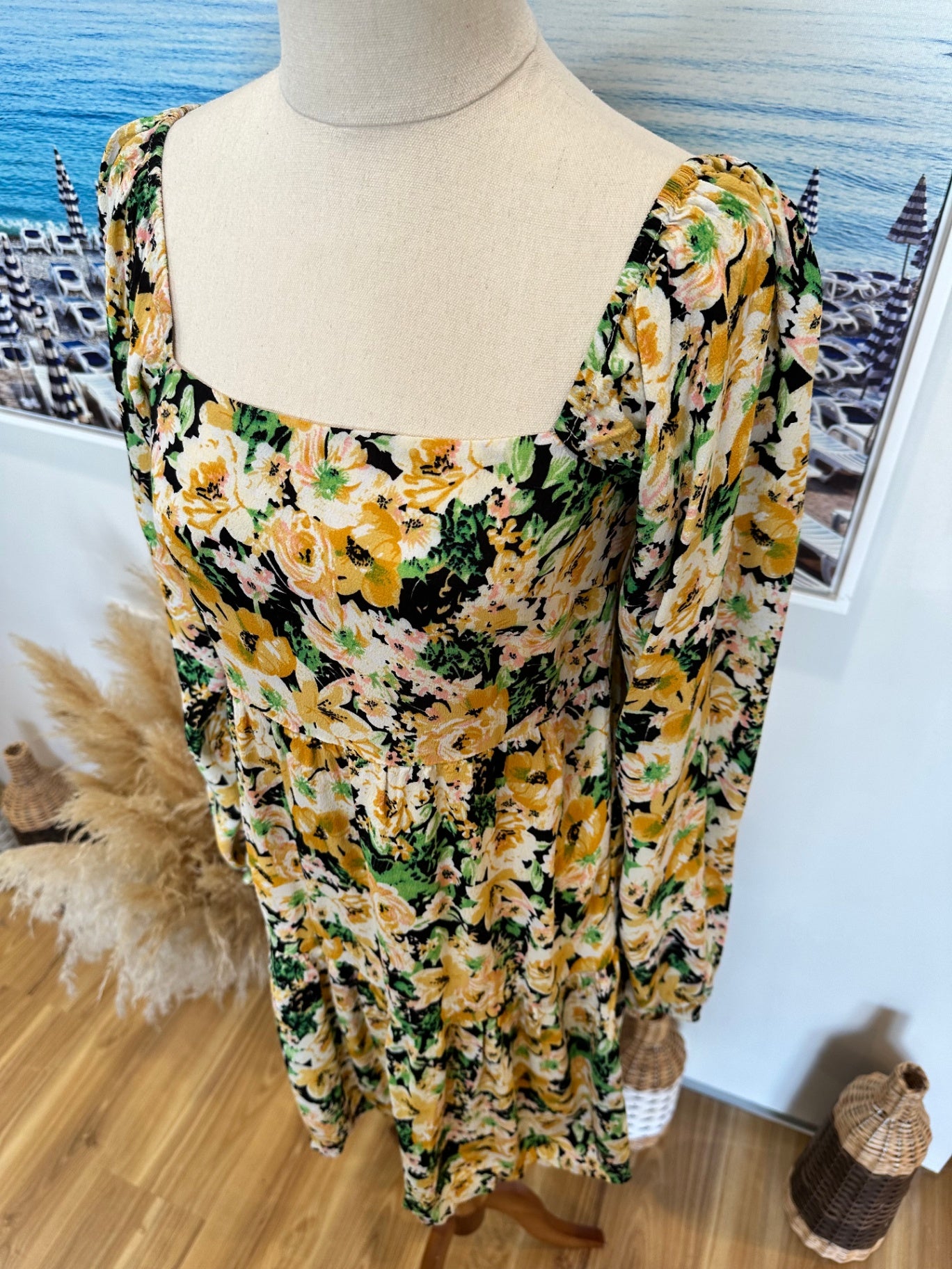 Nunui - Dress - Size 8 - Yellow, White, Green, Black