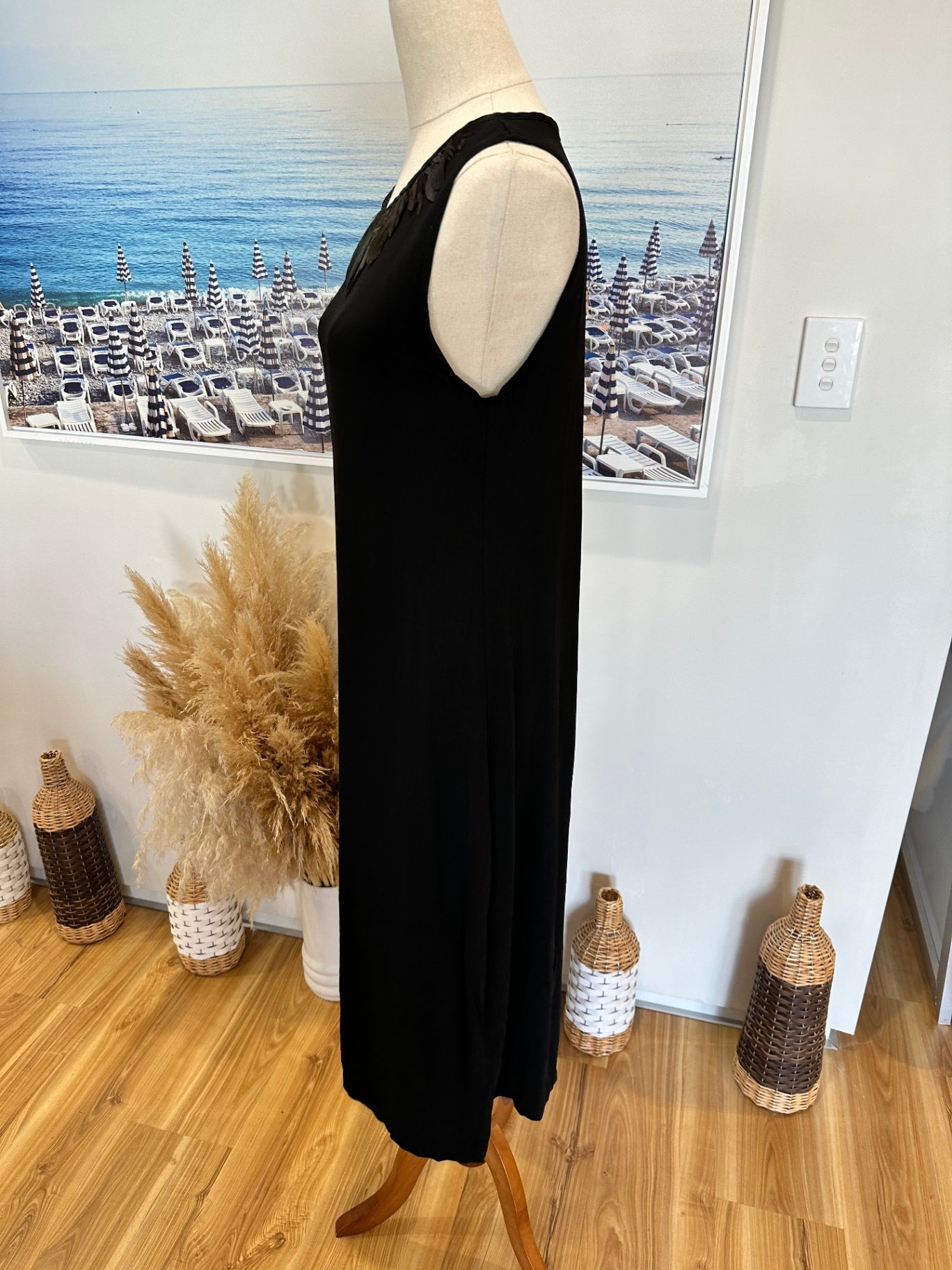 Flow - Made in New Zealand Dress - Small - Black w Feathers [Flaw on back]