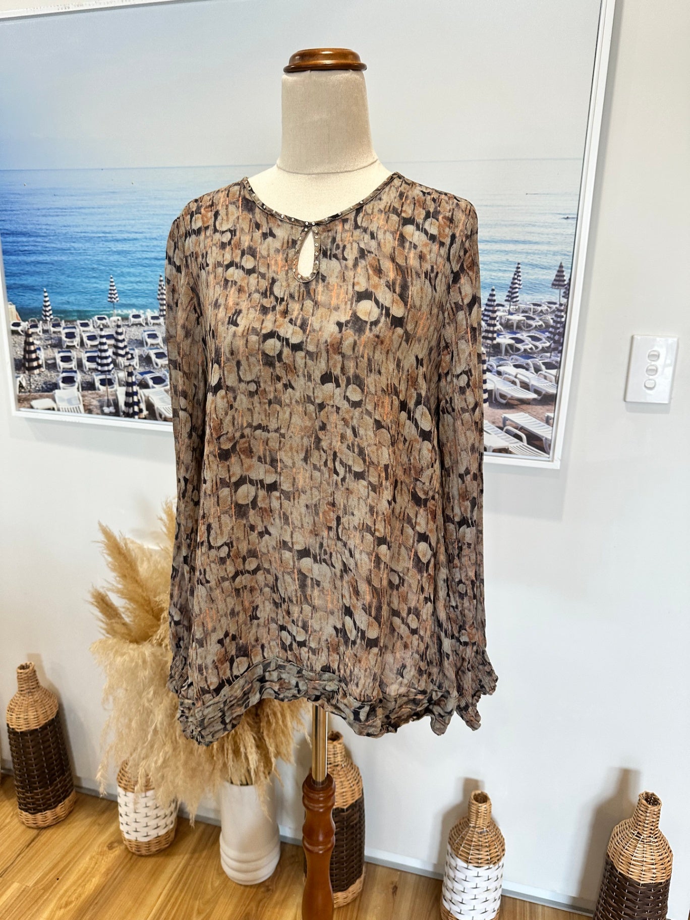 Fray the Label - Blouse - Size 10 - Grey / Brown / Orange