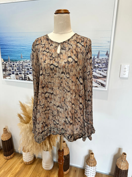 Fray the Label - Blouse - Size 10 - Grey / Brown / Orange