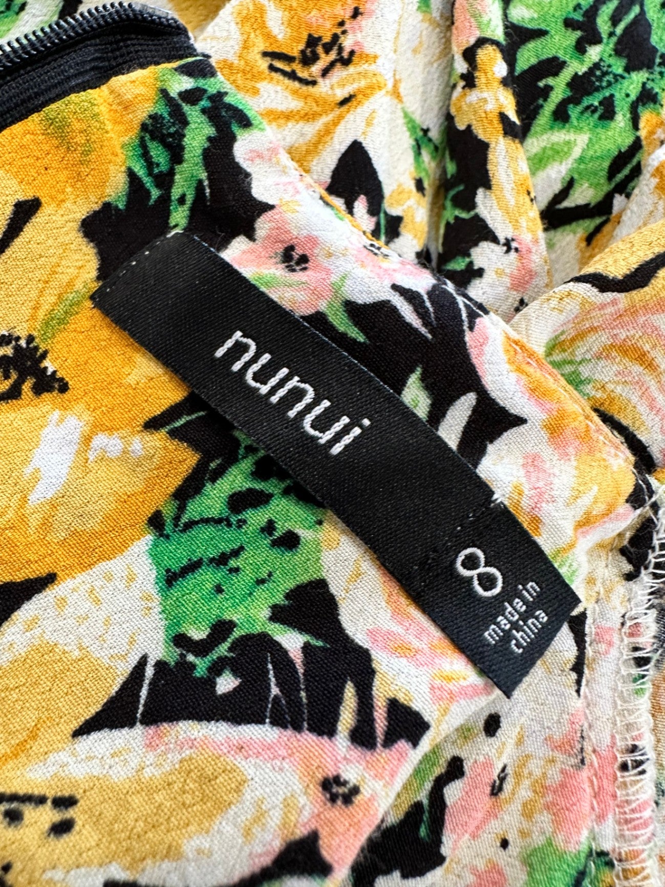 Nunui - Dress - Size 8 - Yellow, White, Green, Black