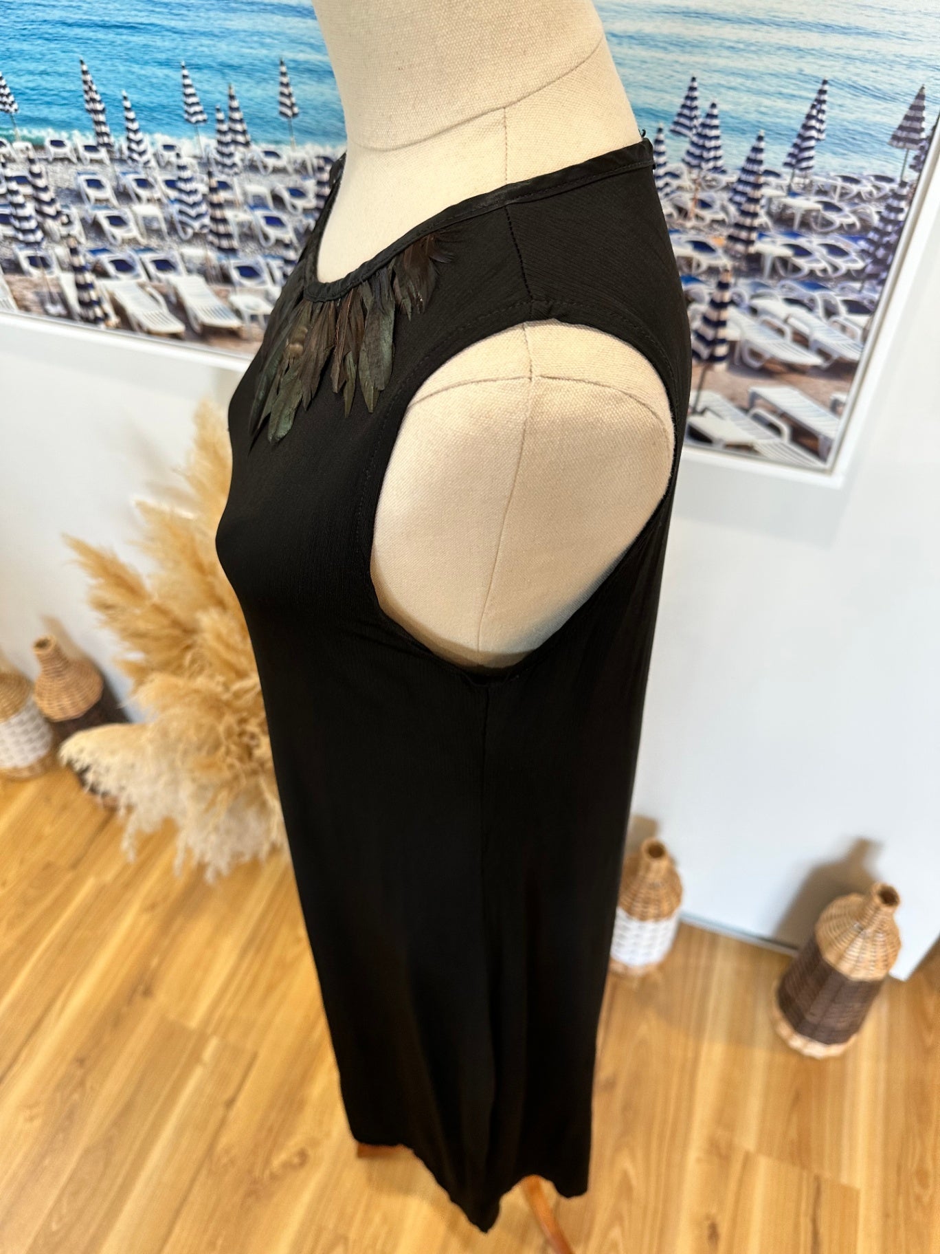 Flow - Made in New Zealand Dress - Small - Black w Feathers [Flaw on back]