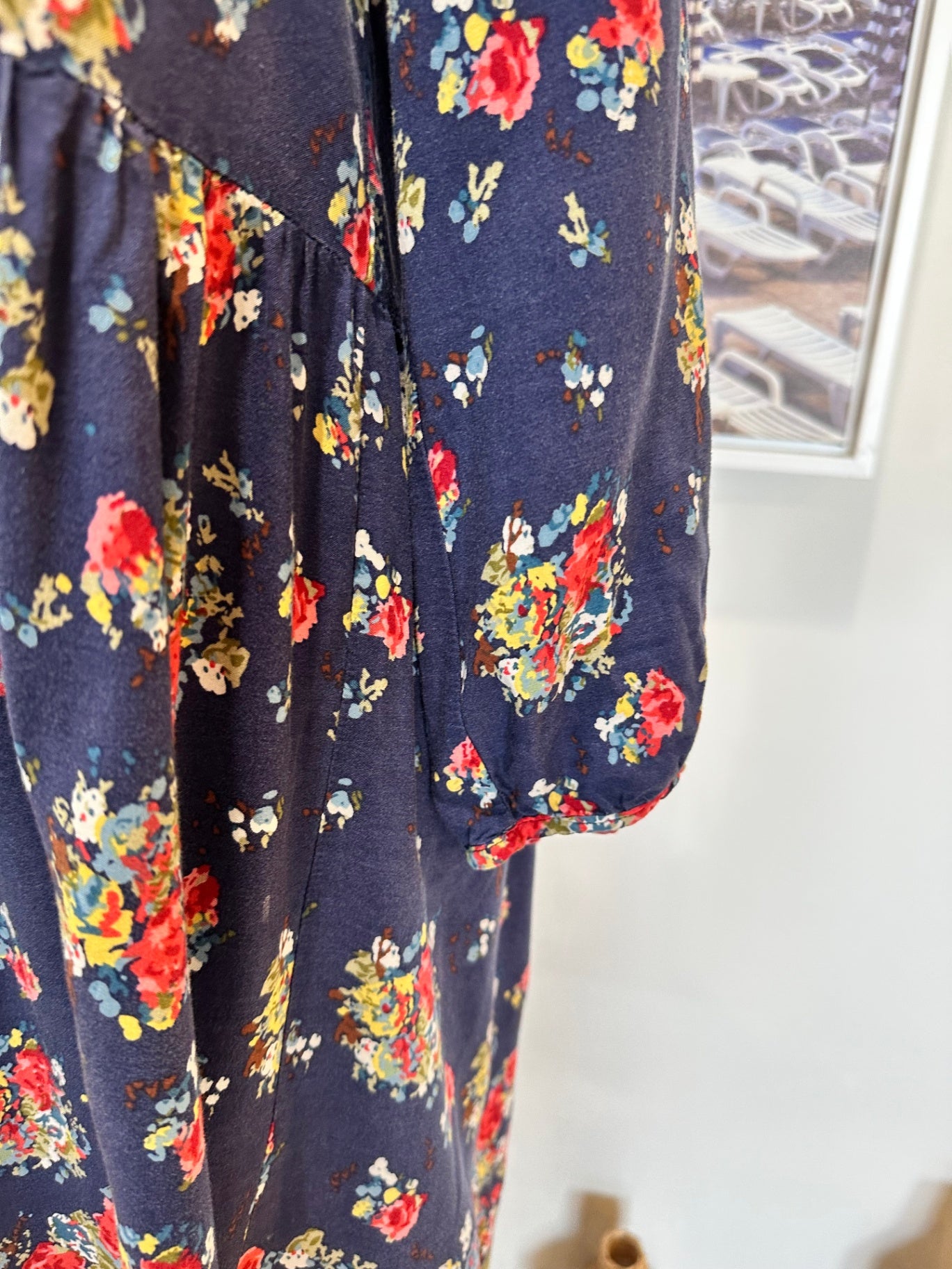 Bohemian Dress - Small - Navy blue with floral print