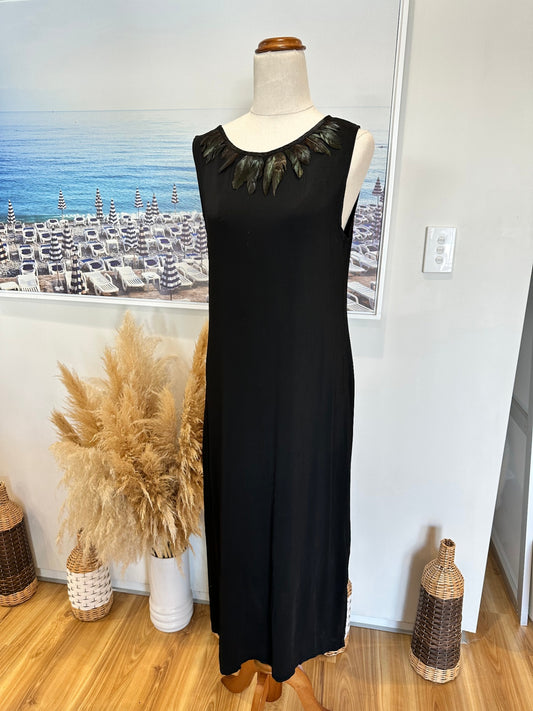 Flow - Made in New Zealand Dress - Small - Black w Feathers [Flaw on back]