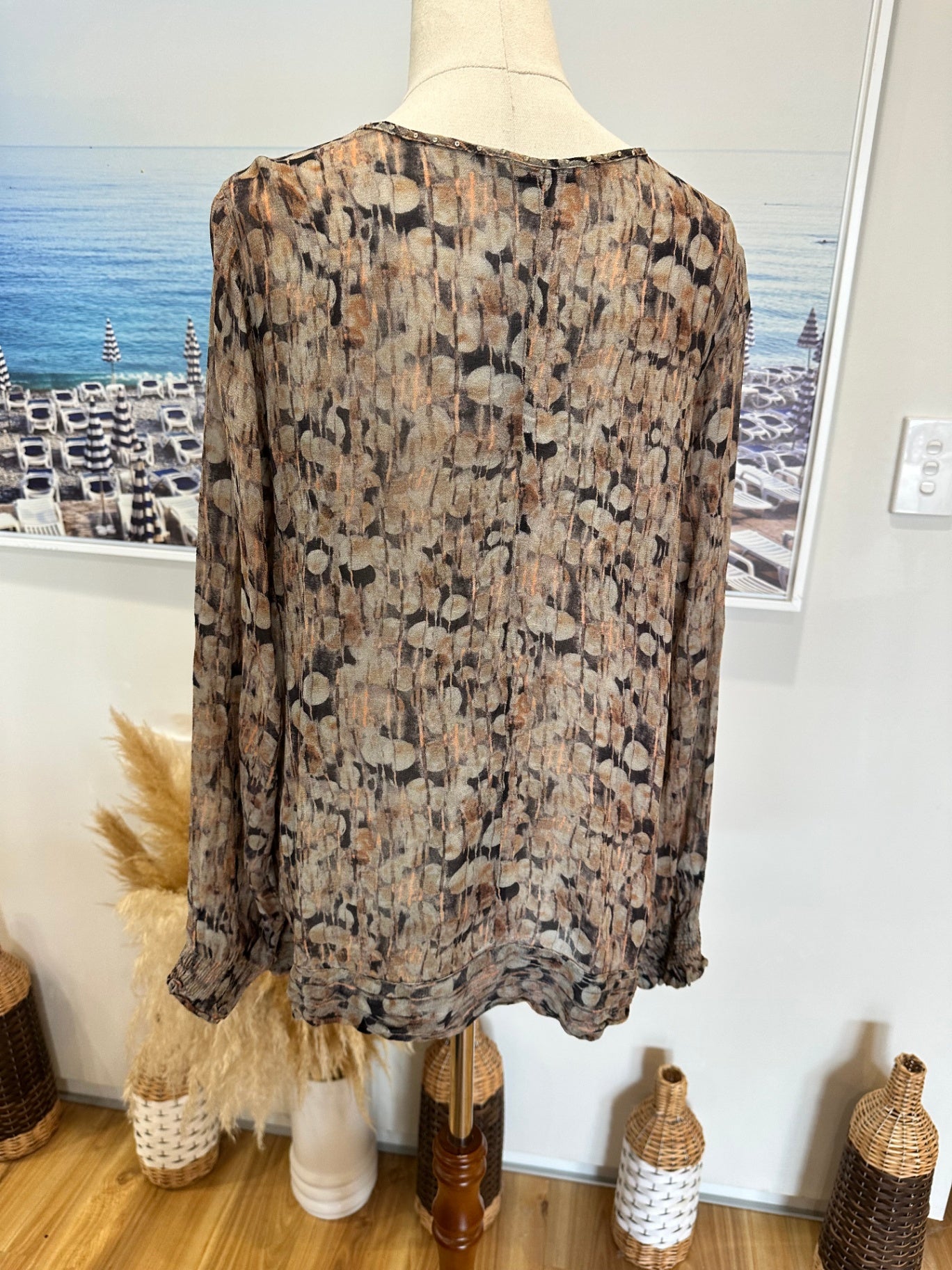 Fray the Label - Blouse - Size 10 - Grey / Brown / Orange