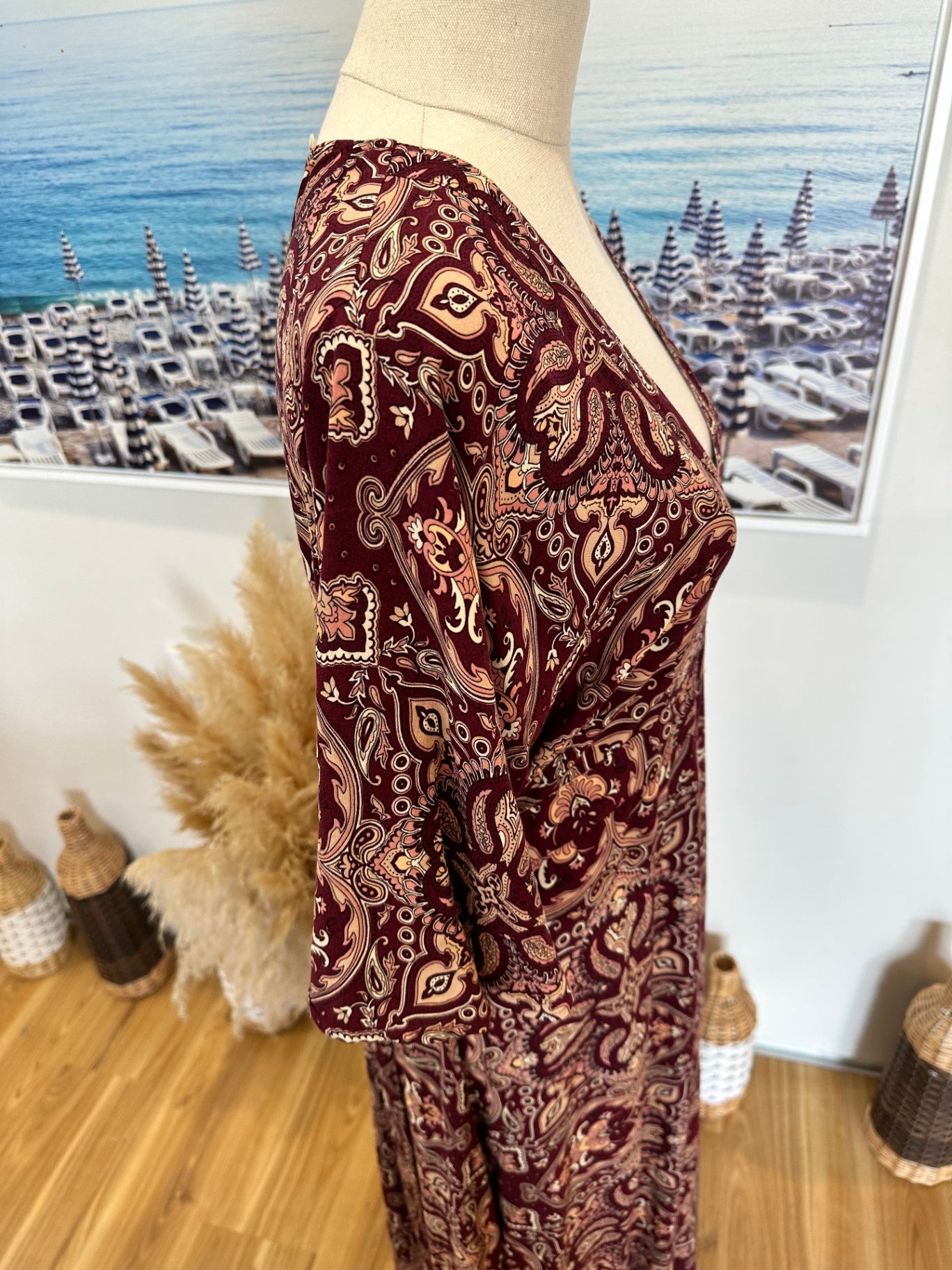 Tree of Life - Bohemian Dress - Small - Burgundy