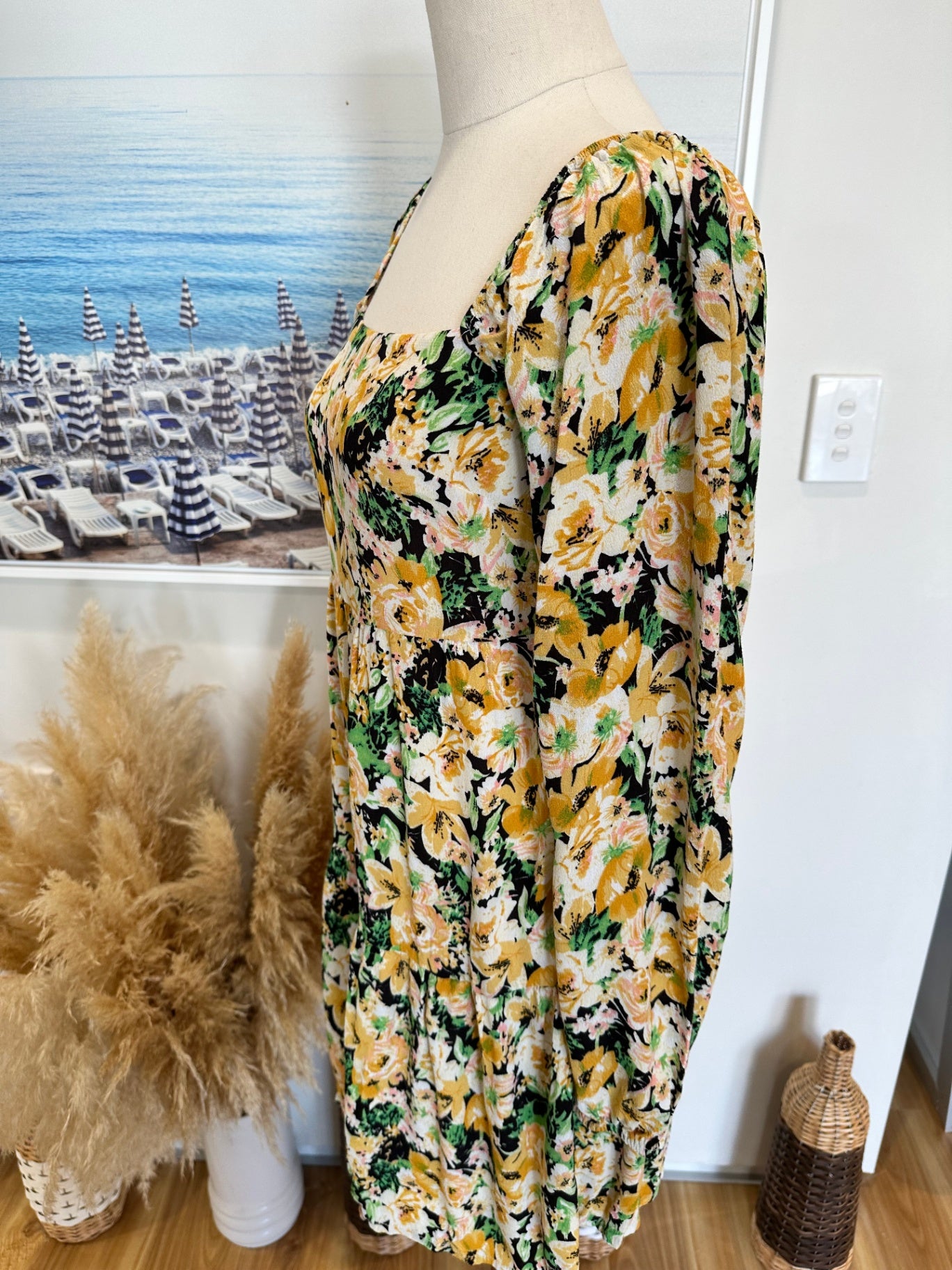 Nunui - Dress - Size 8 - Yellow, White, Green, Black