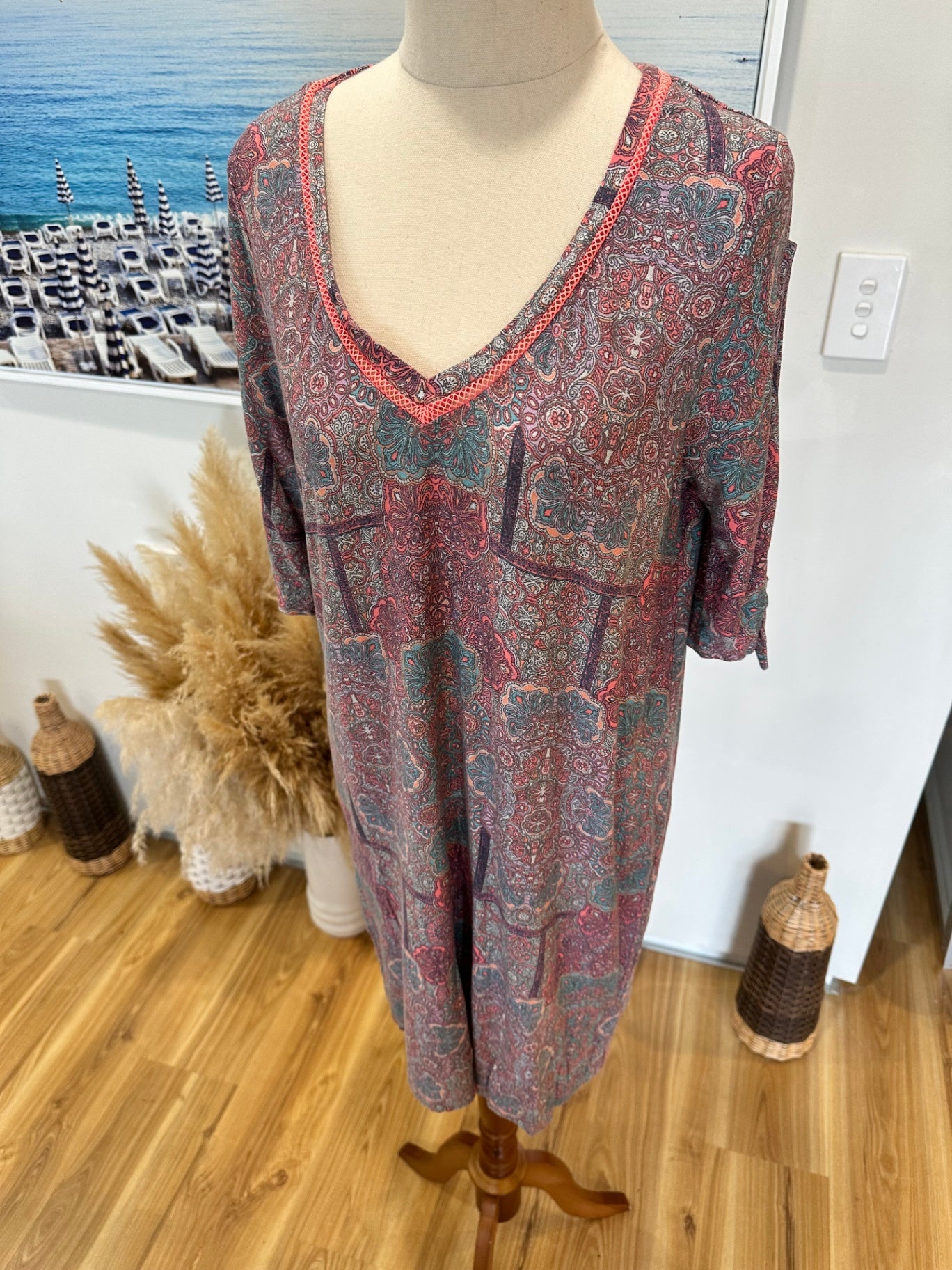 Next - Bohemian Dress - Size 16 - Purple / Pink Paisley