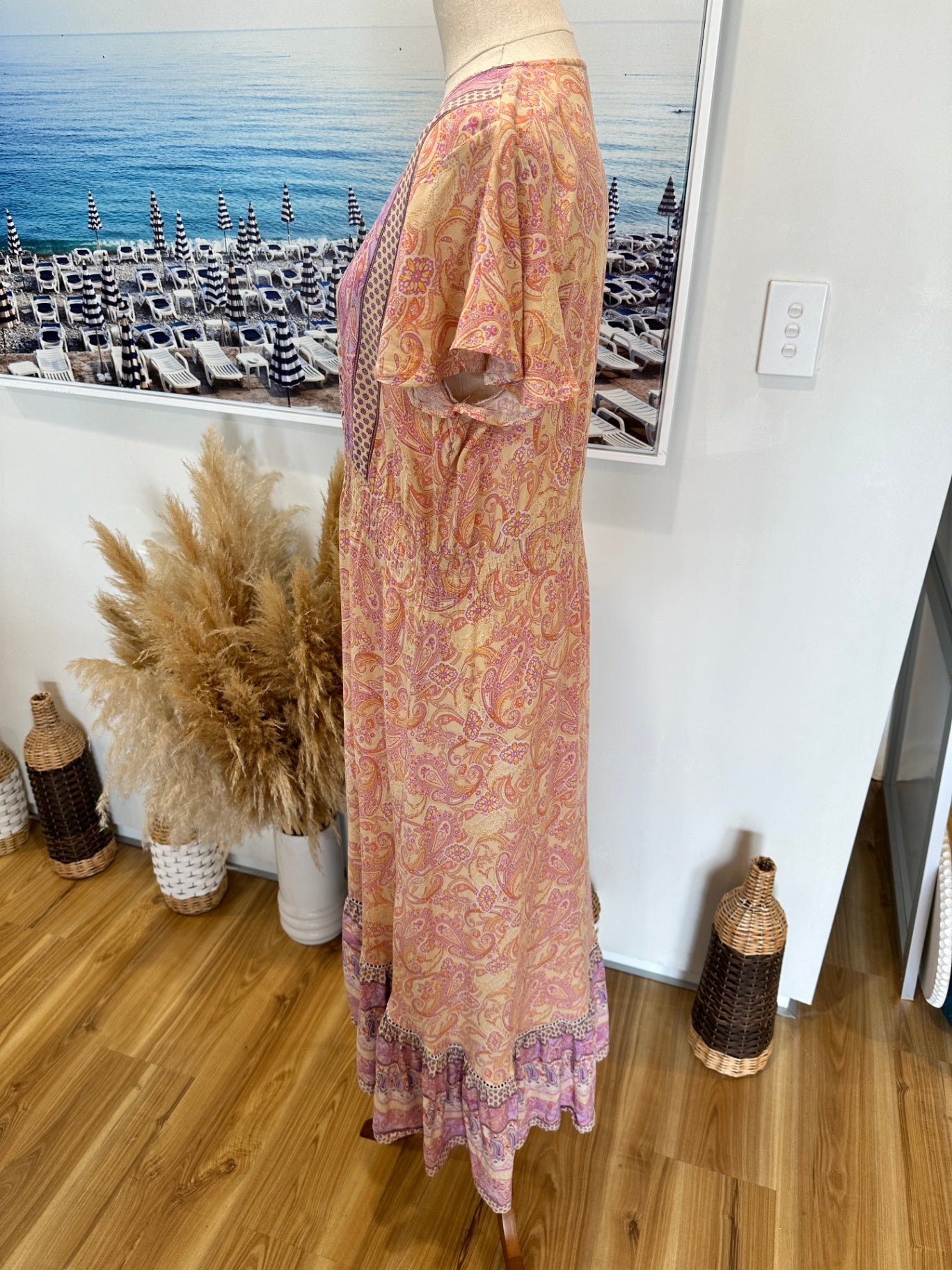 Salty Bright - Bohemian Dress - Size 8 - Pink, purple, orange, beige