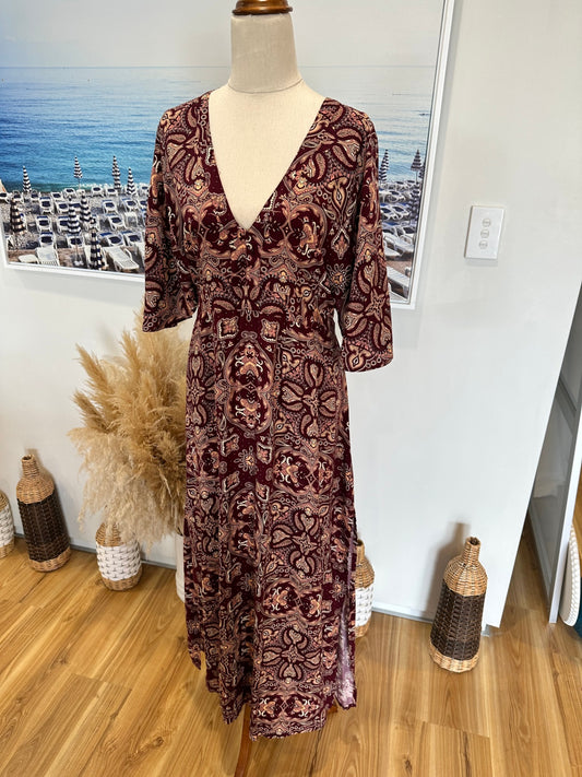 Tree of Life - Bohemian Dress - Small - Burgundy