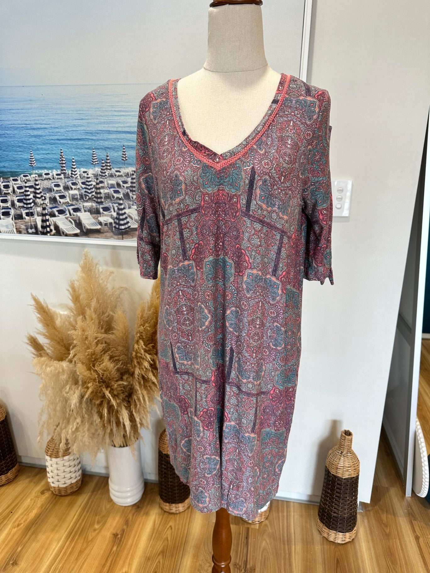 Next - Bohemian Dress - Size 16 - Purple / Pink Paisley