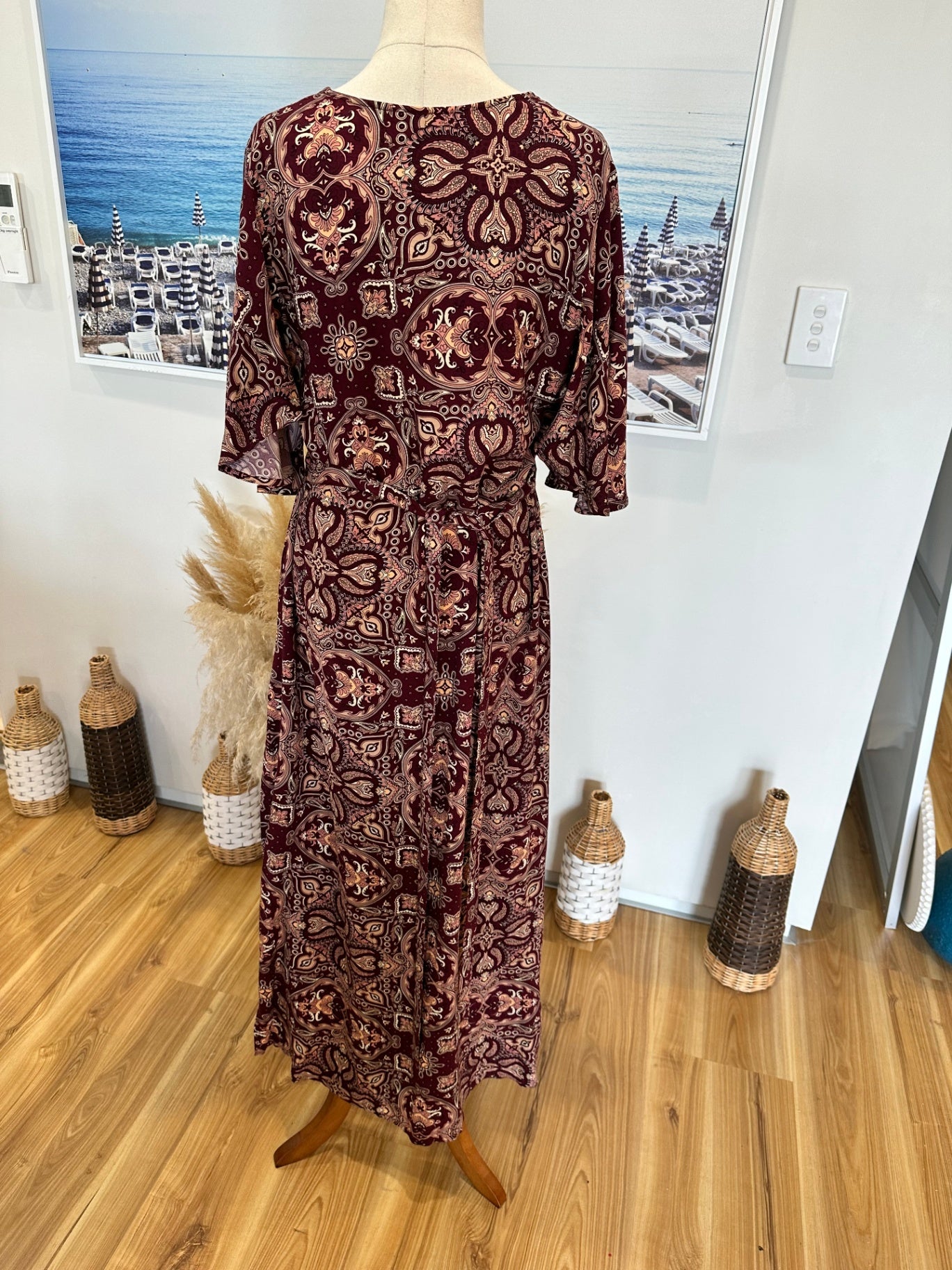 Tree of Life - Bohemian Dress - Small - Burgundy
