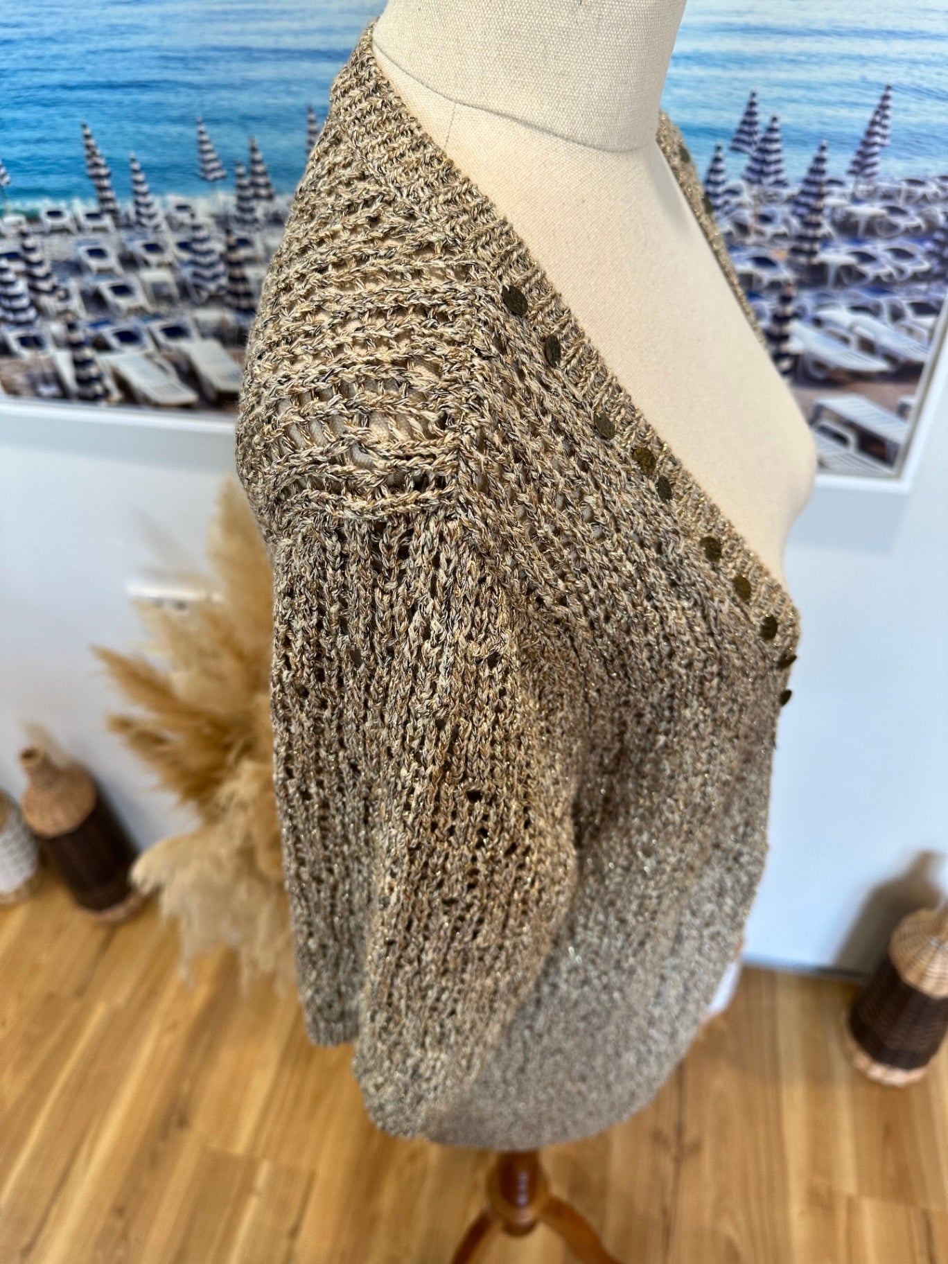 Per Una - Crochet Inspired Bohemian Cardigan - Size 16 - Beige + Gold