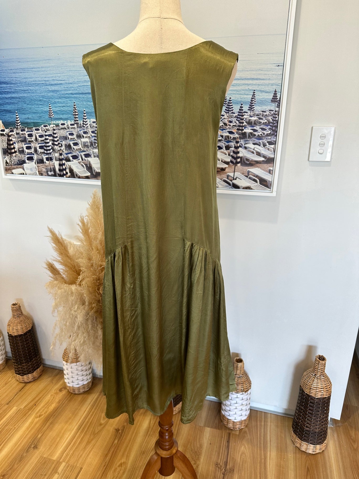 Artisan - Silk Blend Dress - Size 14 - Olive green