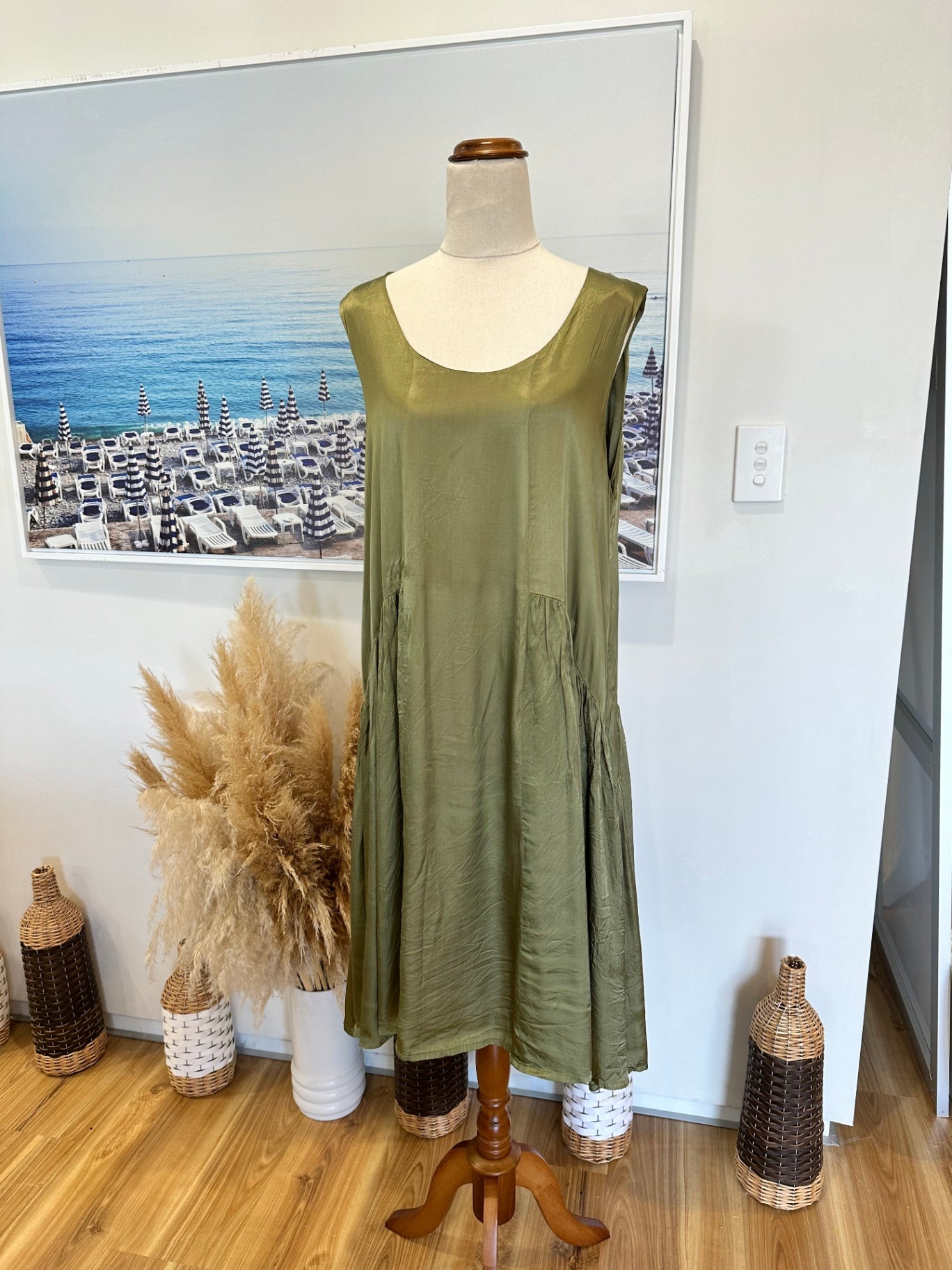 Artisan - Silk Blend Dress - Size 14 - Olive green