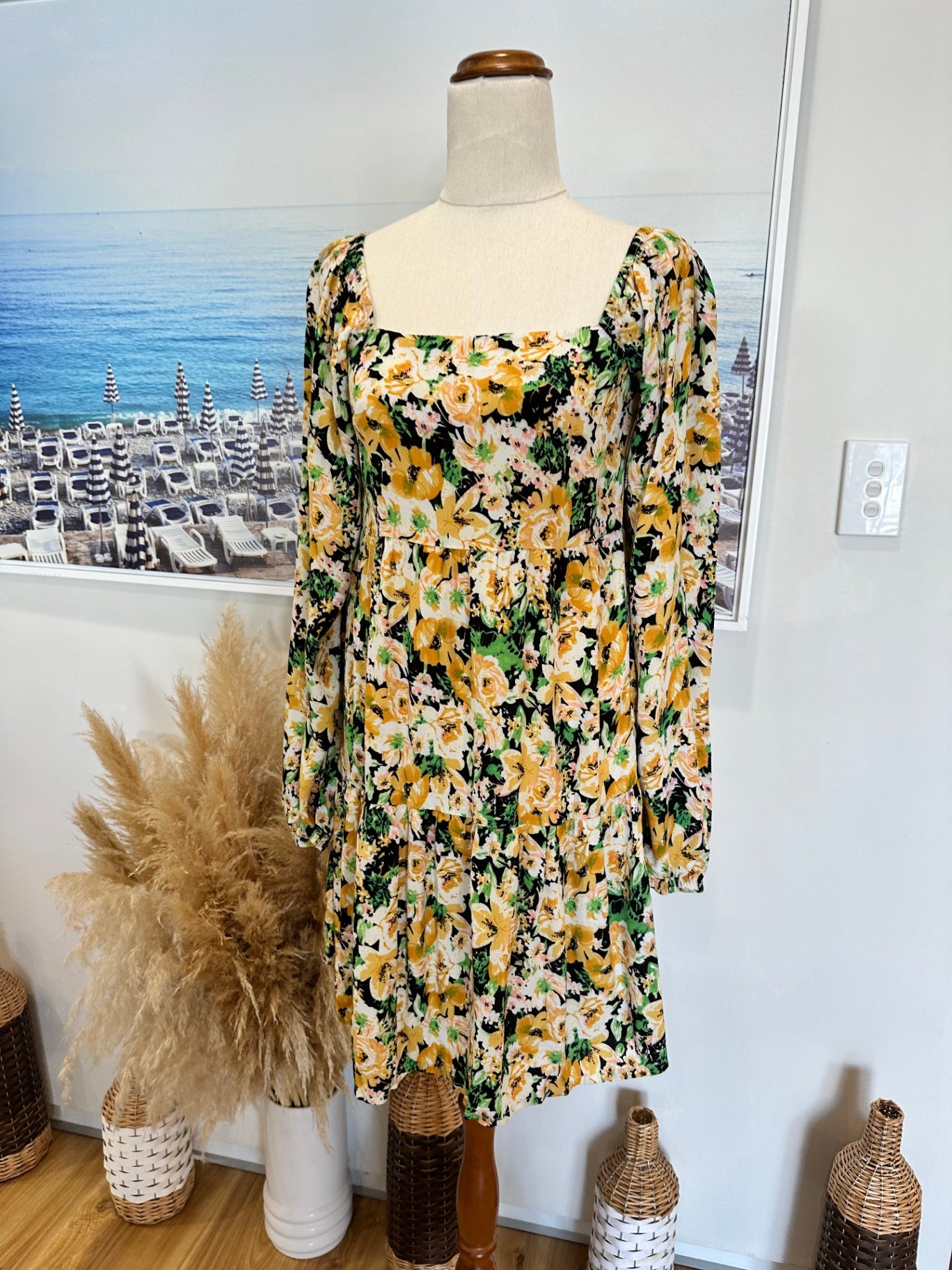 Nunui - Dress - Size 8 - Yellow, White, Green, Black