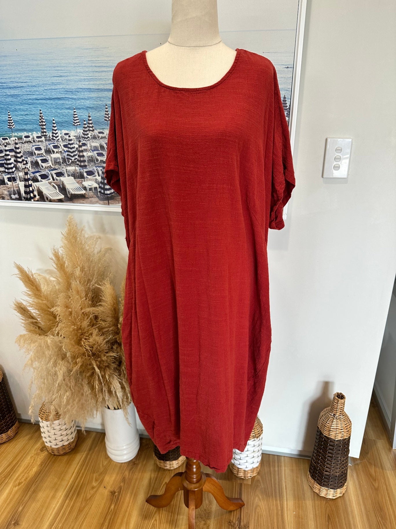 Coco + Belle - Linen Blend Dress - Extra Large - Red [Note repair required]