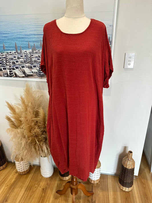 Coco + Belle - Linen Blend Dress - Extra Large - Red [Note repair required]