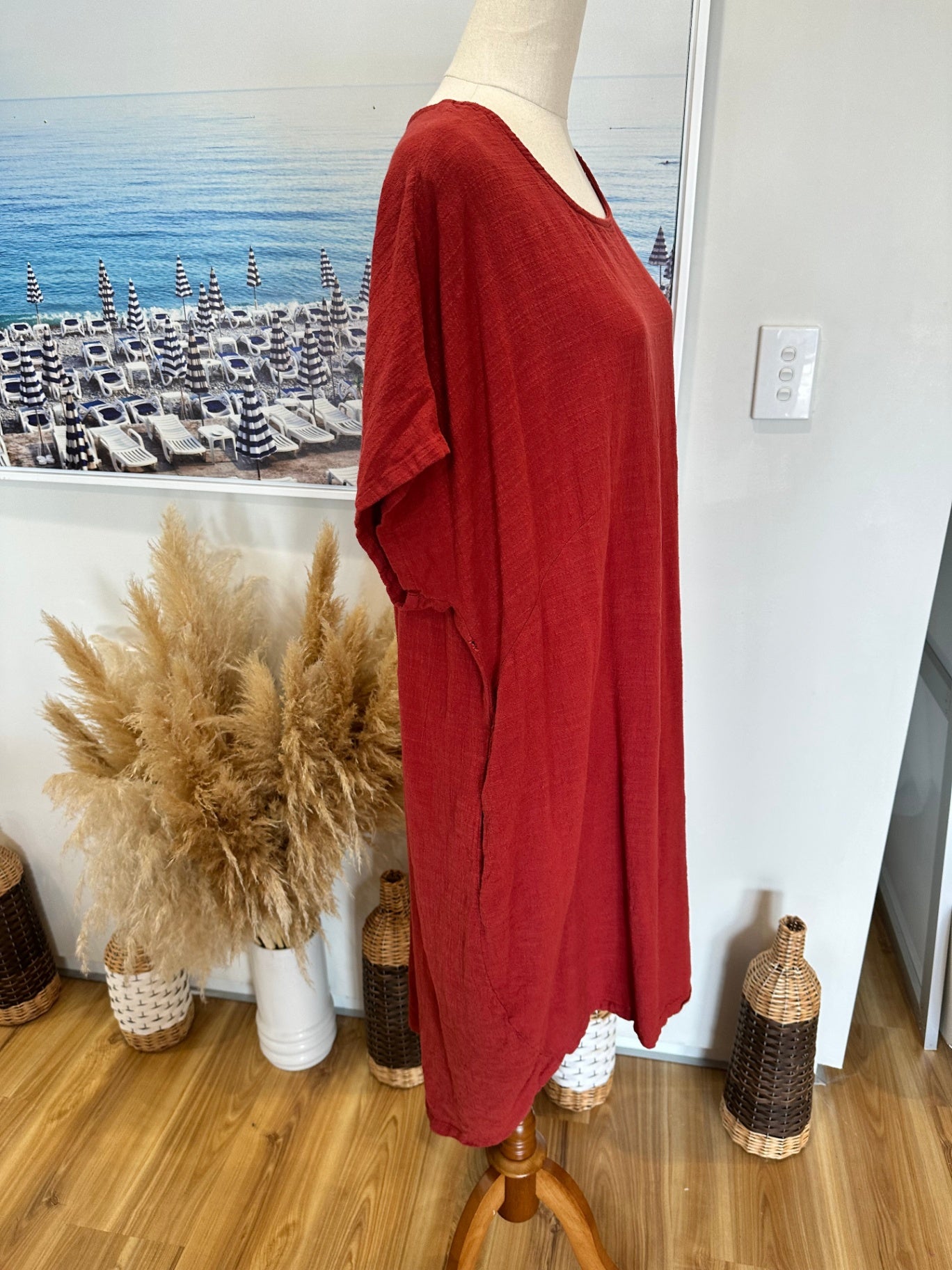 Coco + Belle - Linen Blend Dress - Extra Large - Red [Note repair required]