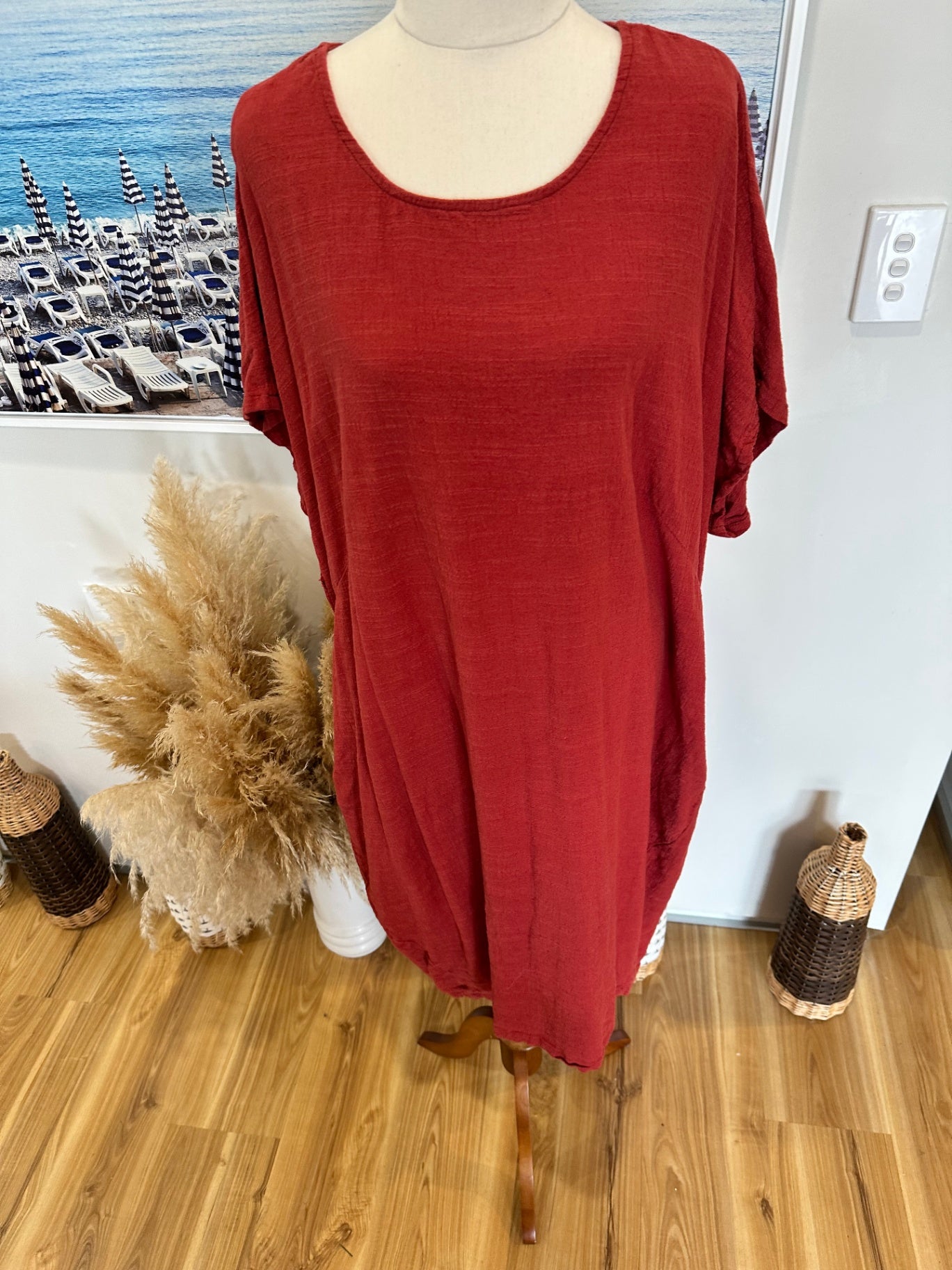 Coco + Belle - Linen Blend Dress - Extra Large - Red [Note repair required]