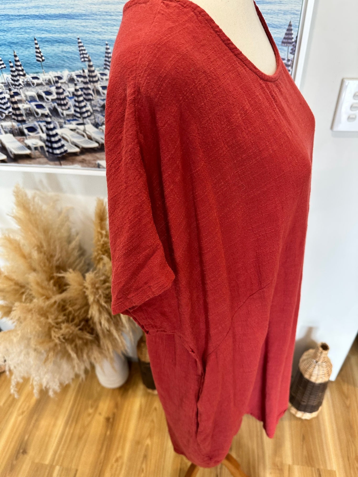 Coco + Belle - Linen Blend Dress - Extra Large - Red [Note repair required]