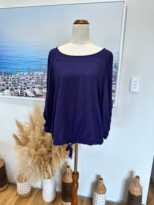 Waiapu Road - Linen Blend Blouse - Size Large - Blue